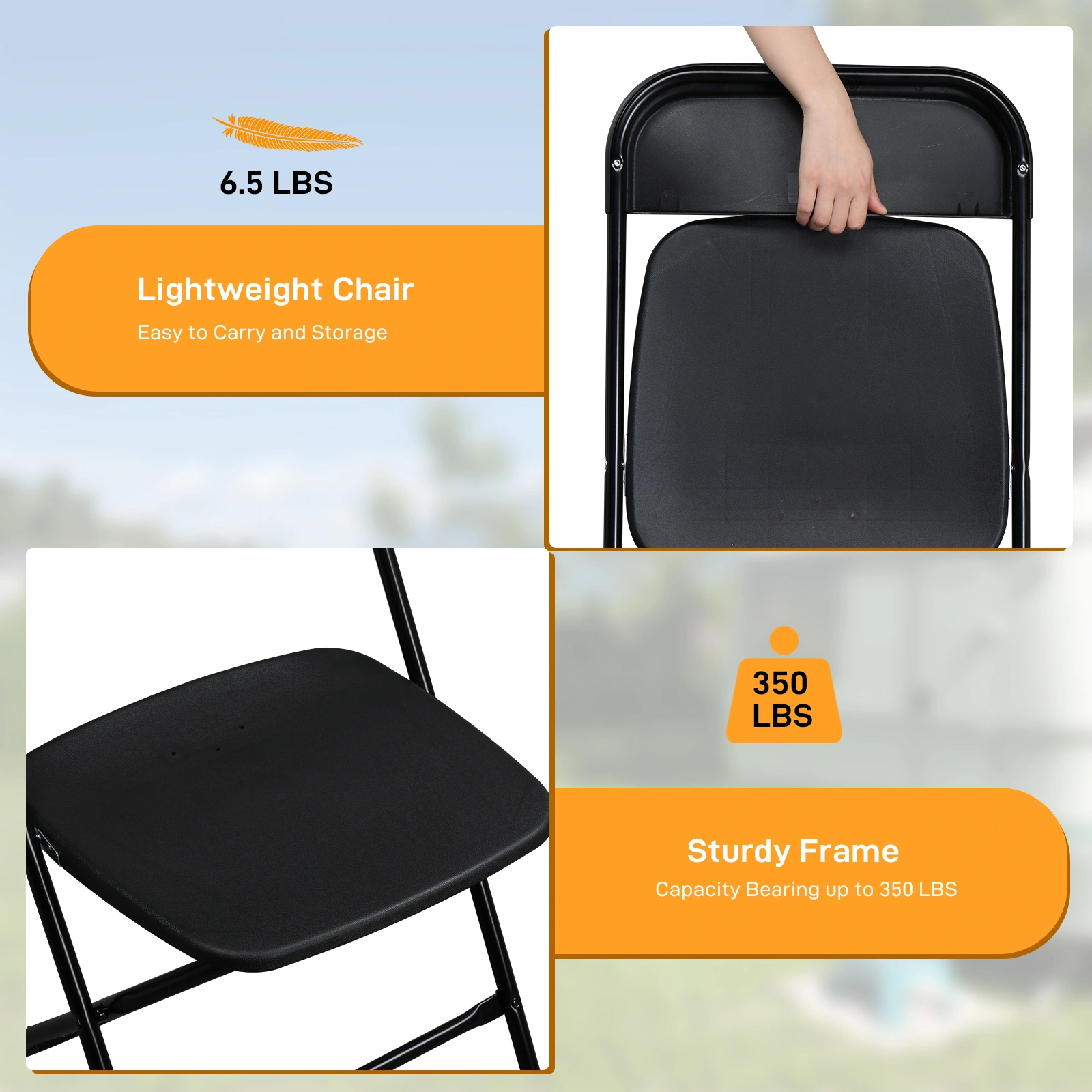 4pcs Injection Molding Classic Garden Plastic Folding Chair Black view 11