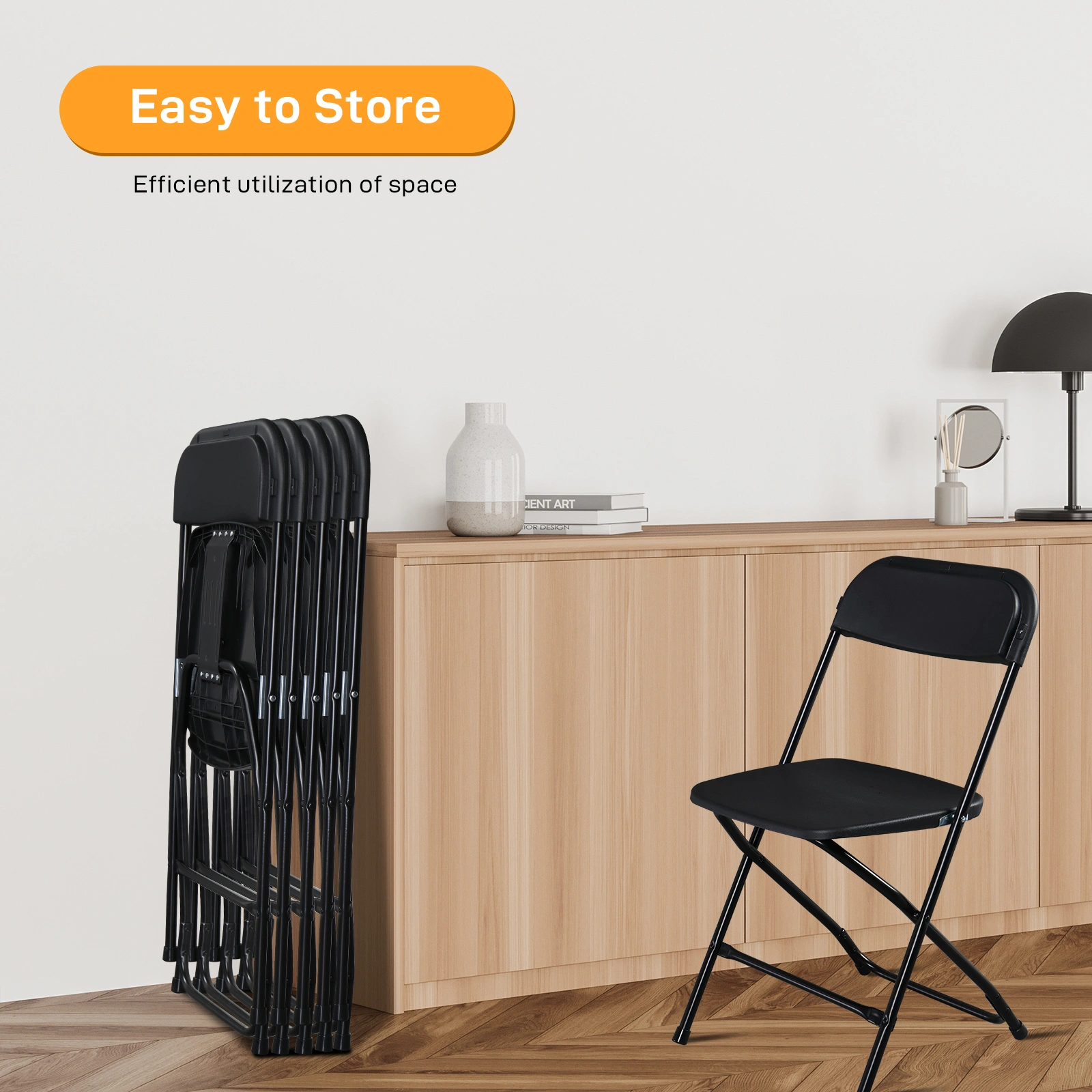 4pcs Injection Molding Classic Garden Plastic Folding Chair Black view 14
