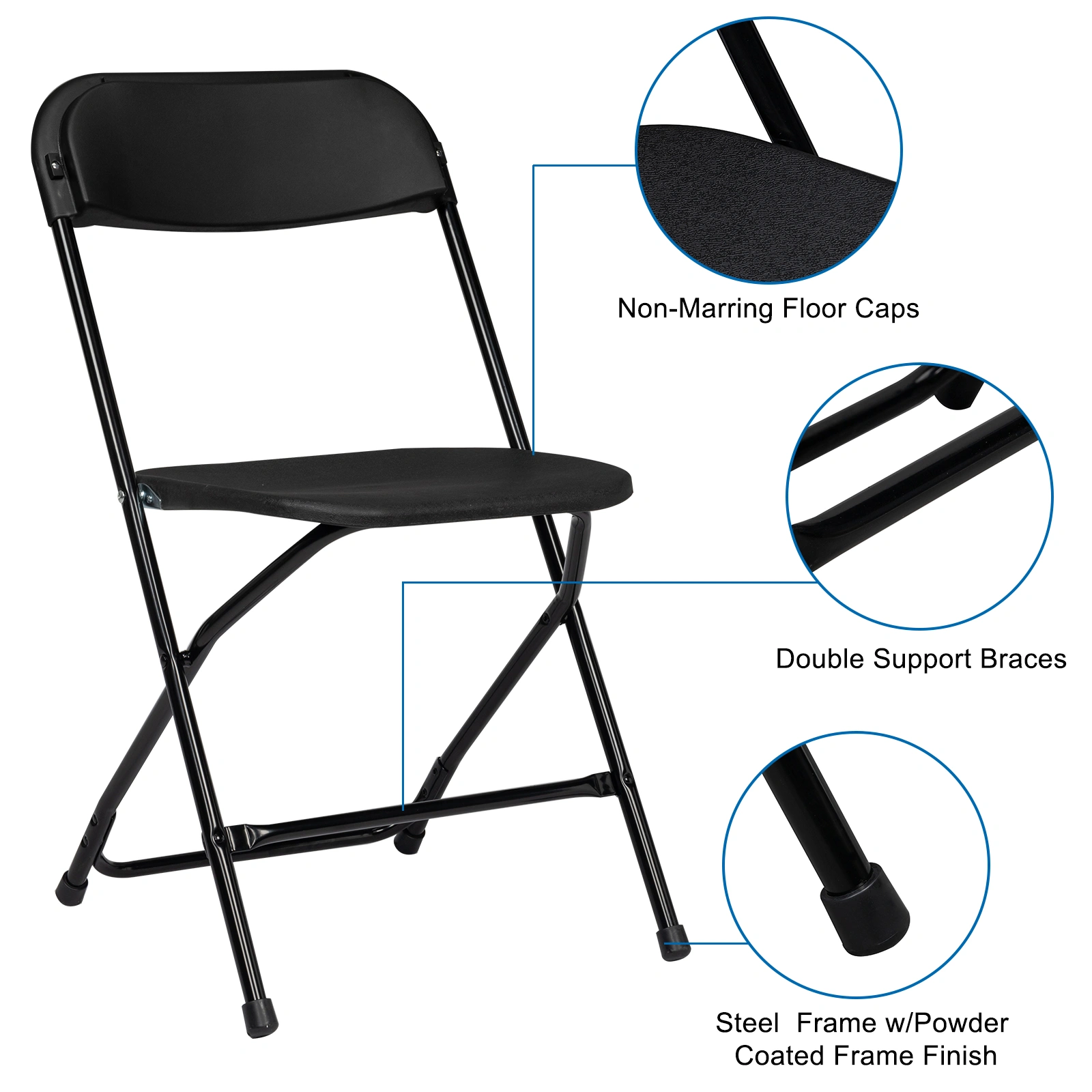 4pcs Injection Molding Classic Garden Plastic Folding Chair Black view 21