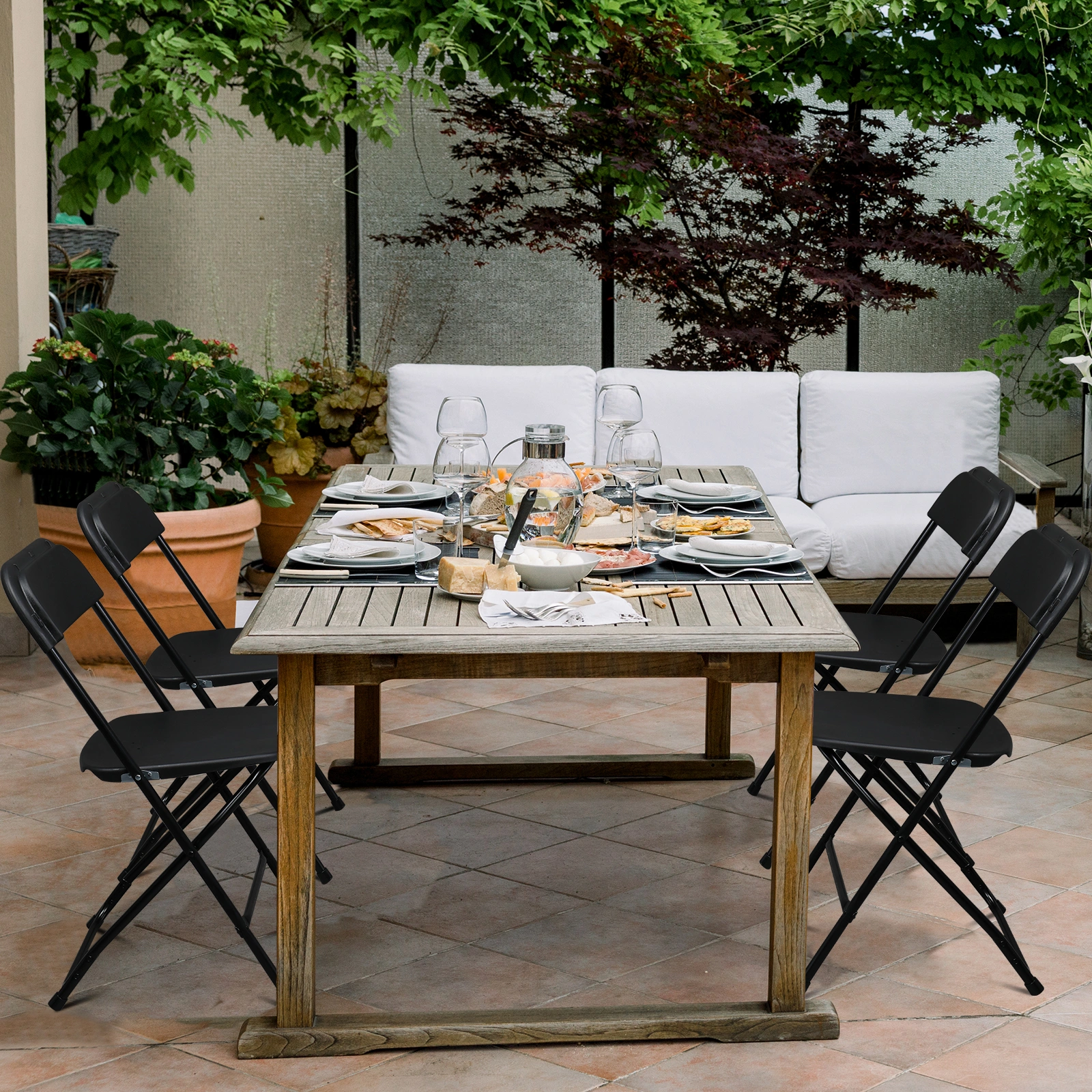 4pcs Injection Molding Classic Garden Plastic Folding Chair Black view 7