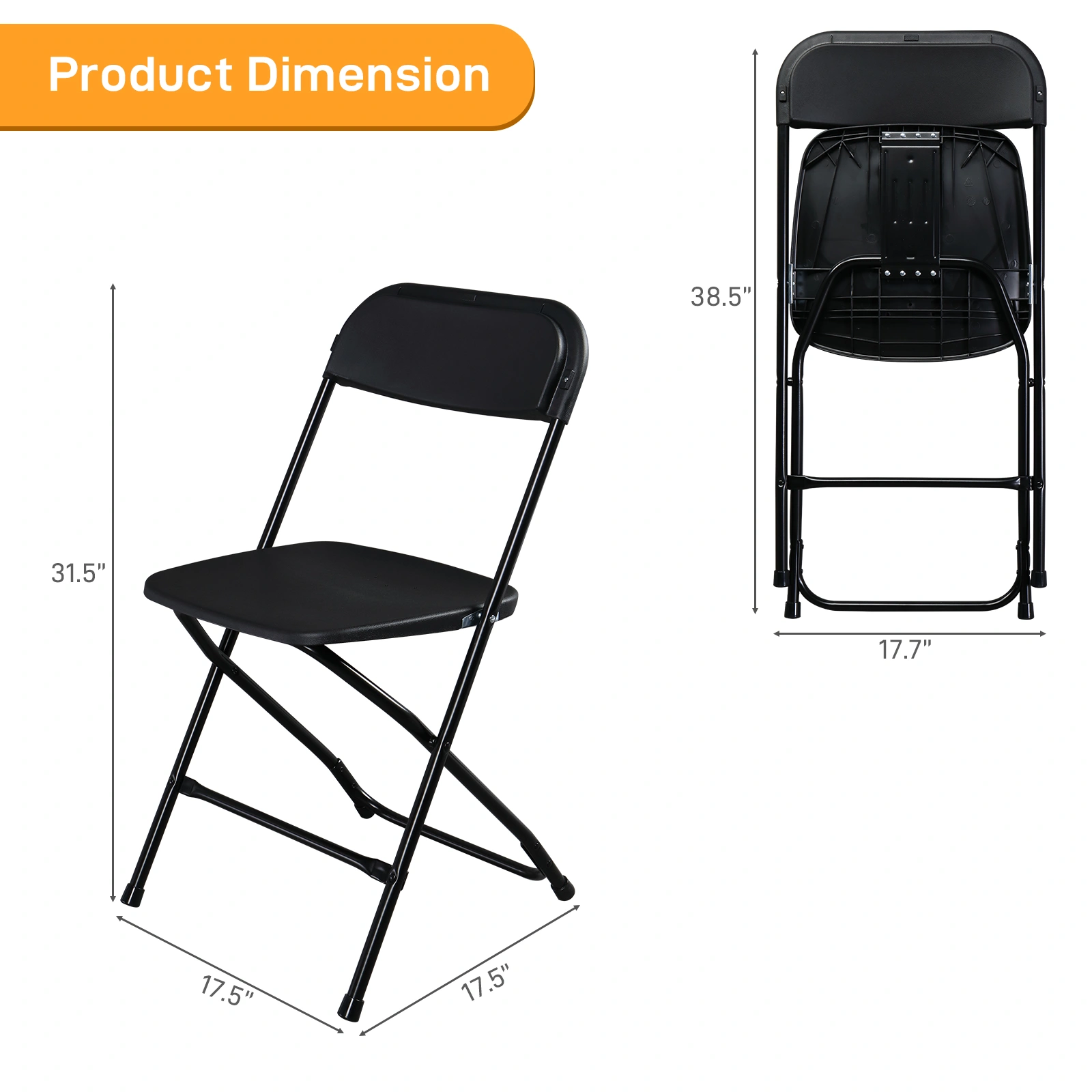 4pcs Injection Molding Classic Garden Plastic Folding Chair Black view 9