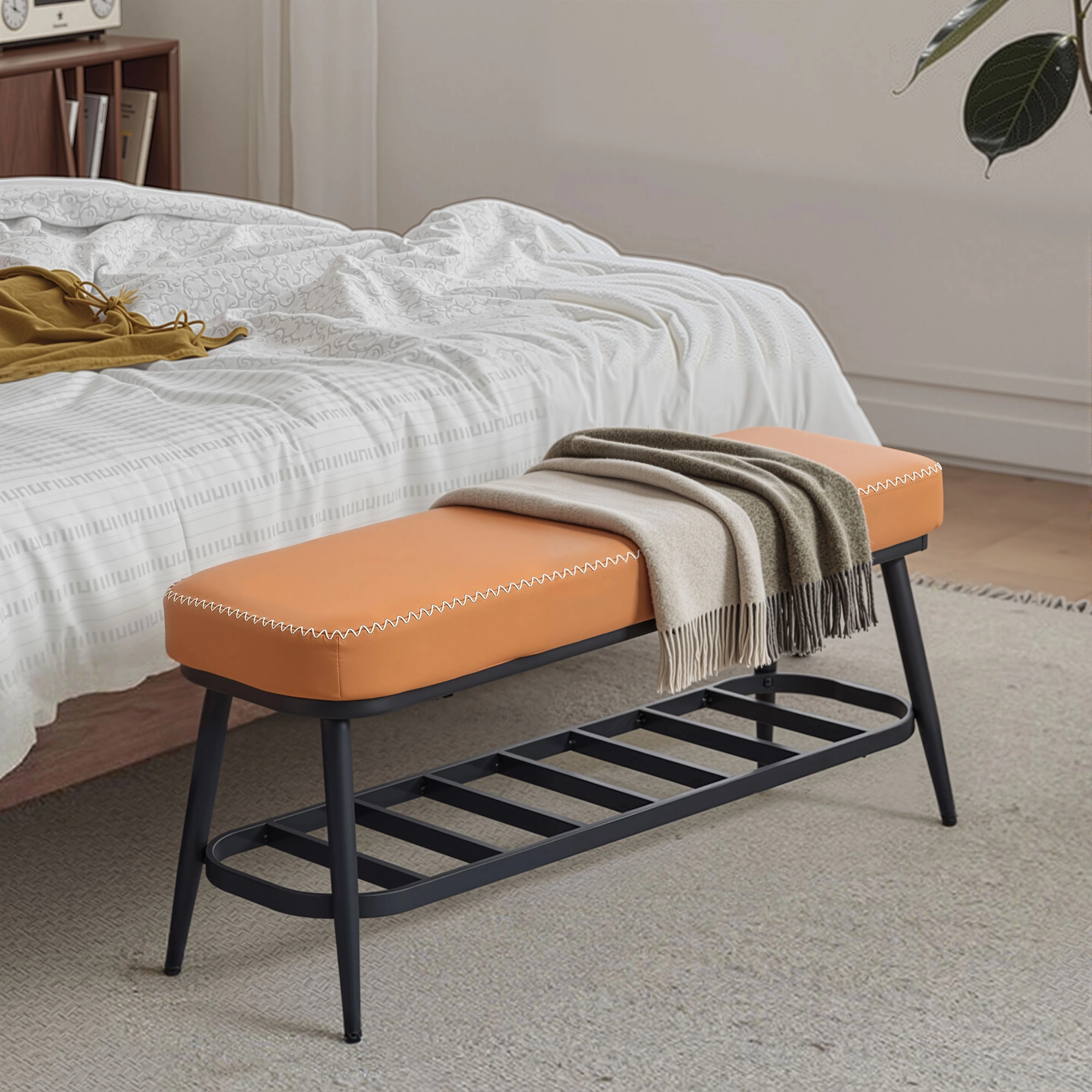 Leather Shoe Storage Bench for Entryway - Padded Sitting Bench with Hidden Shoe Organizer Compartment view 3