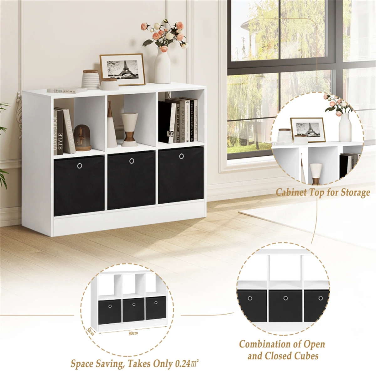 Modern Bookcase Cabinet 5-Tier Open Storage Shelf Wooden Display Rack Organizer for Living Room Bedroom