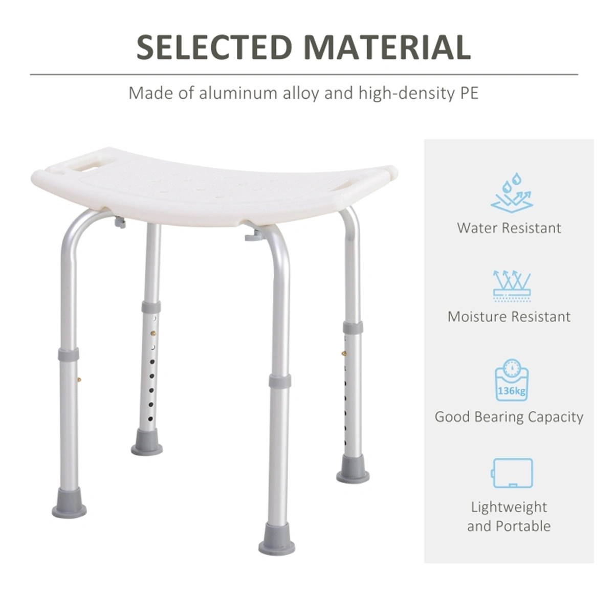 Bath Chair with Wheels, Shower Stool for Seniors, Portable Waterproof Bathtub Seat, Anti-Slip Bath Seat for Elderly