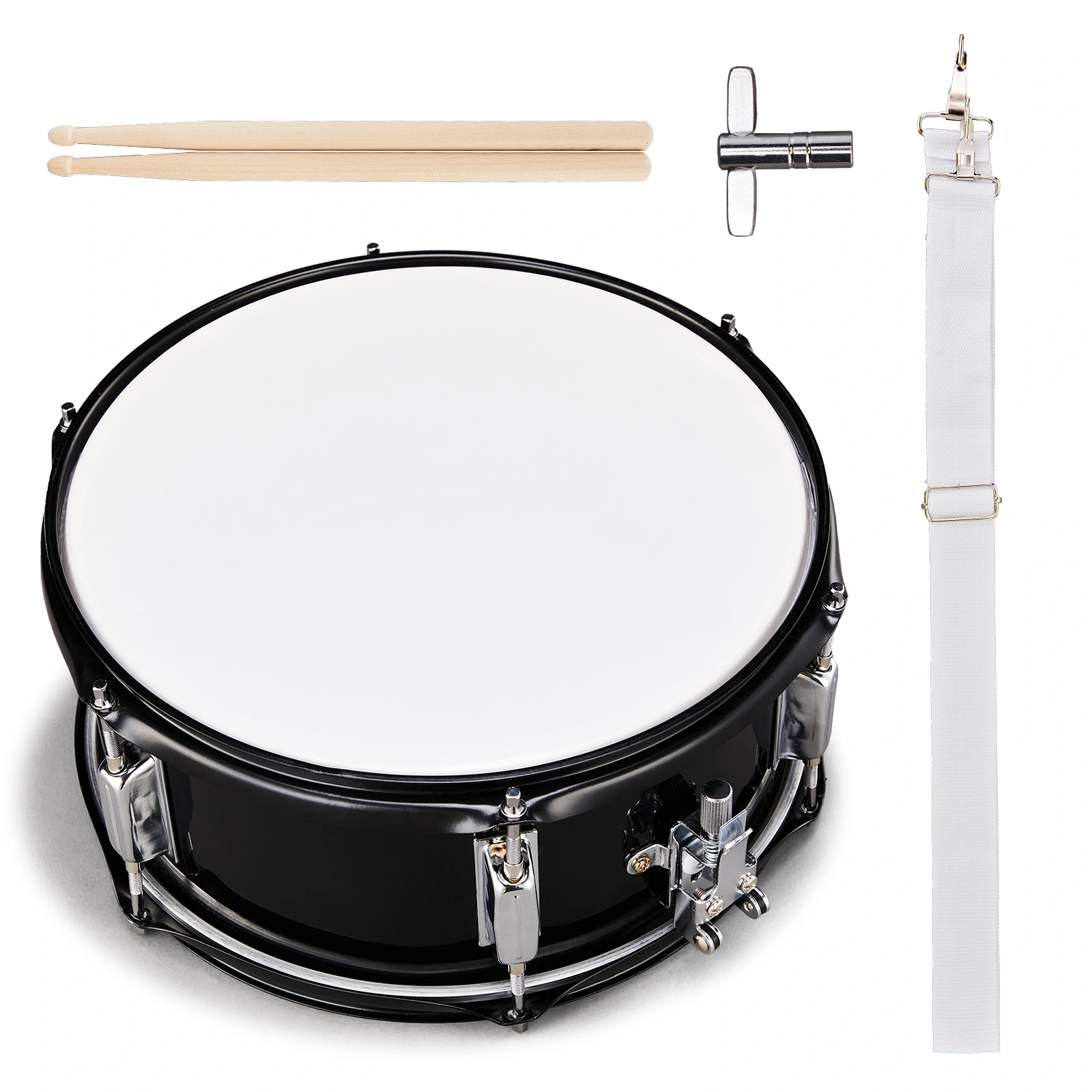 12x5.5 inch Professional Marching Snare Drum Kit - Black with Sticks, Strap & Wrench Set