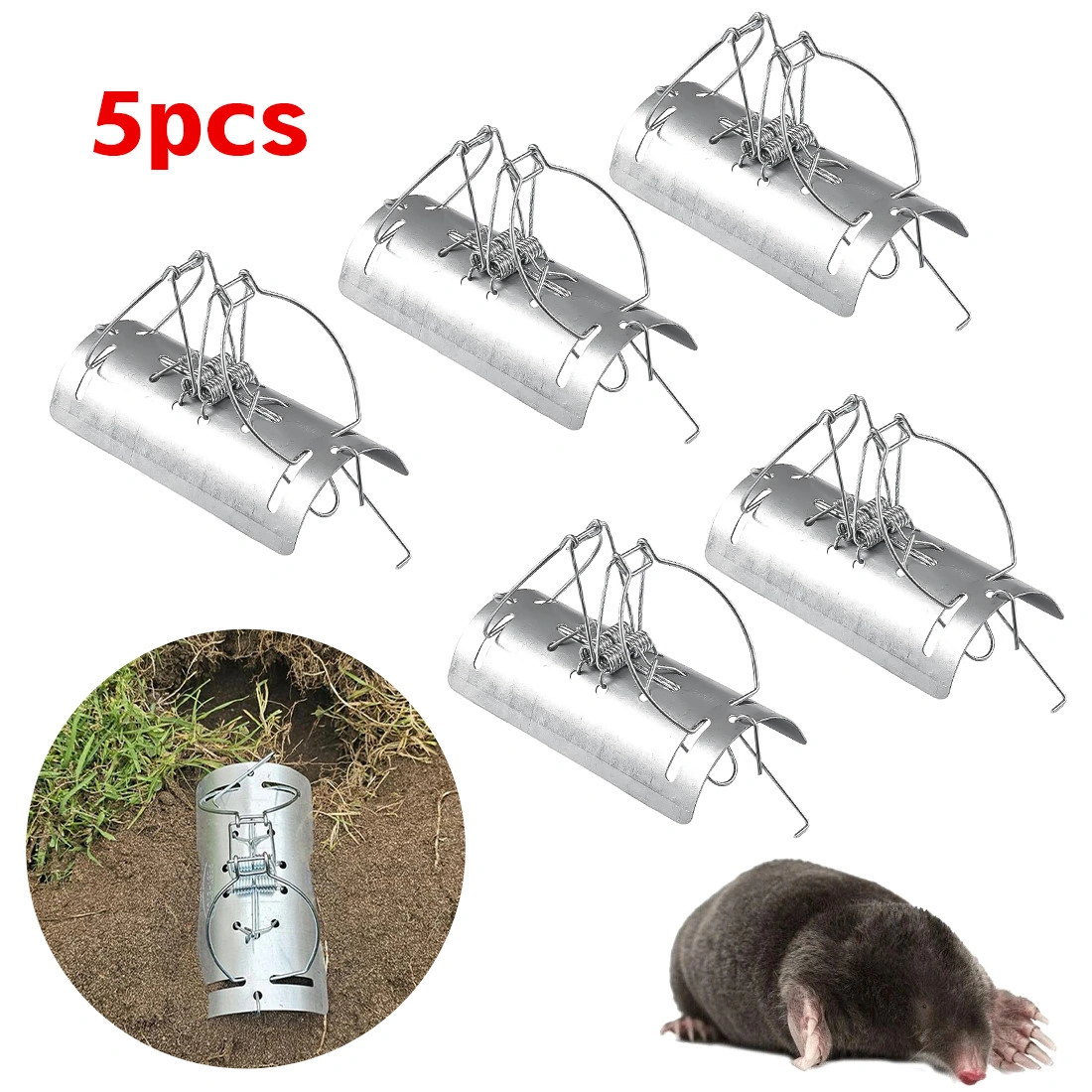 Pack of 5 Tunnel Mole Traps, Quick Kill Mole Repellent and Control, Heavy Duty Mole Traps for Garden Yard view 2