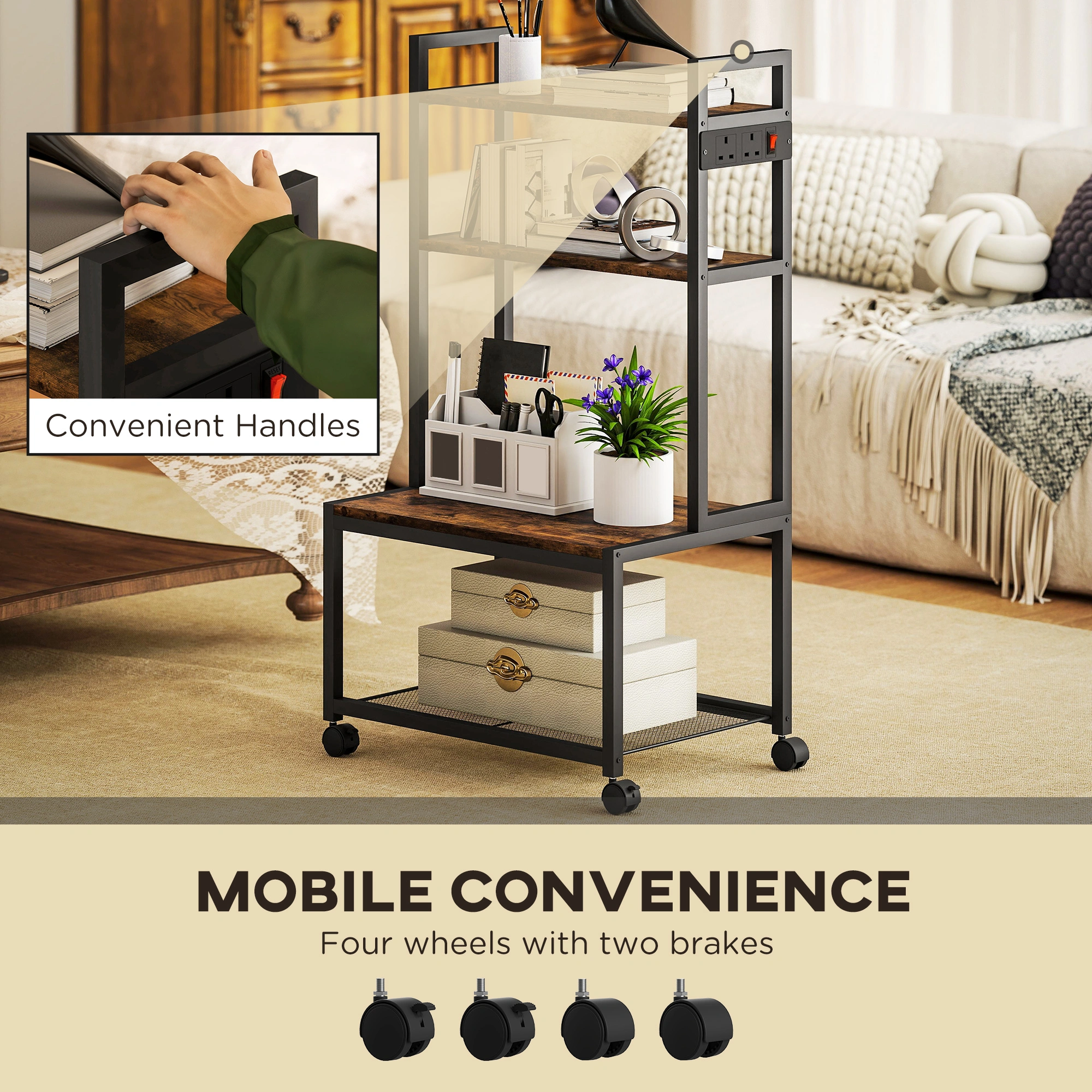 Adjustable Printer Stand, Open Shelving Desk Organizer for Home Office, Holds Inkjet & Laser Printers view 3