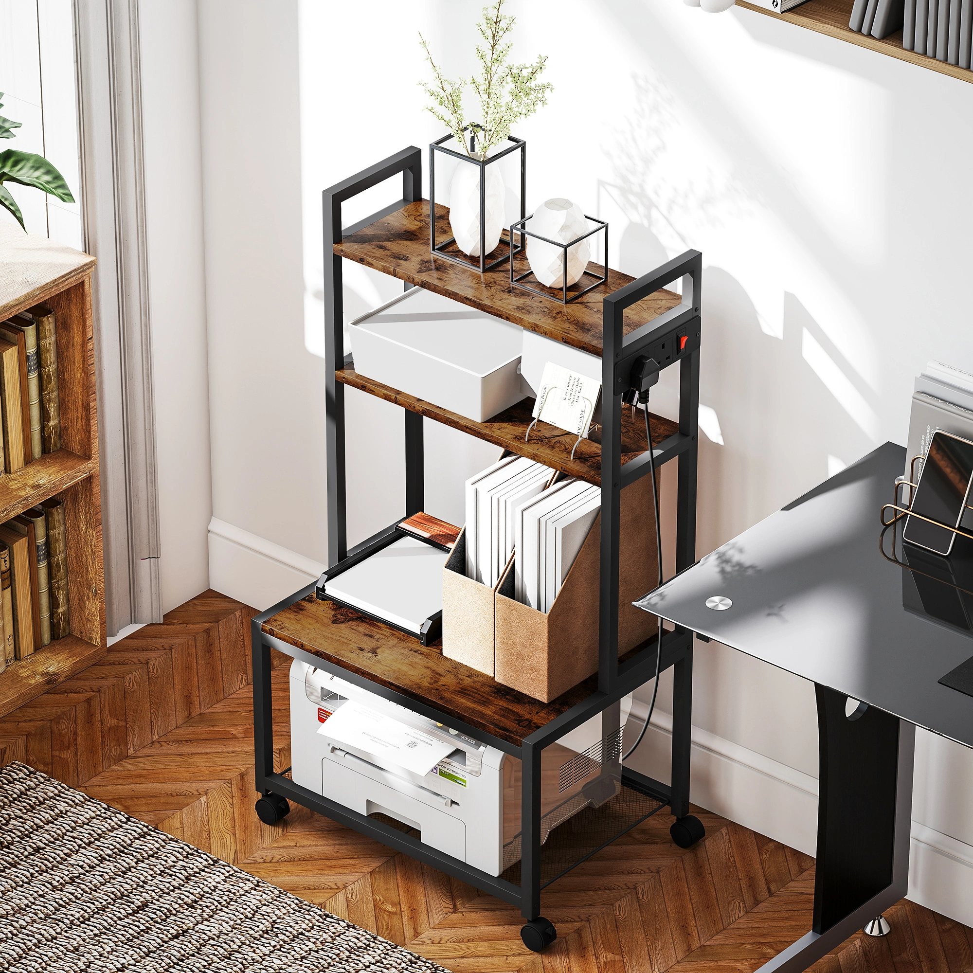 Adjustable Printer Stand, Open Shelving Desk Organizer for Home Office, Holds Inkjet & Laser Printers view 5