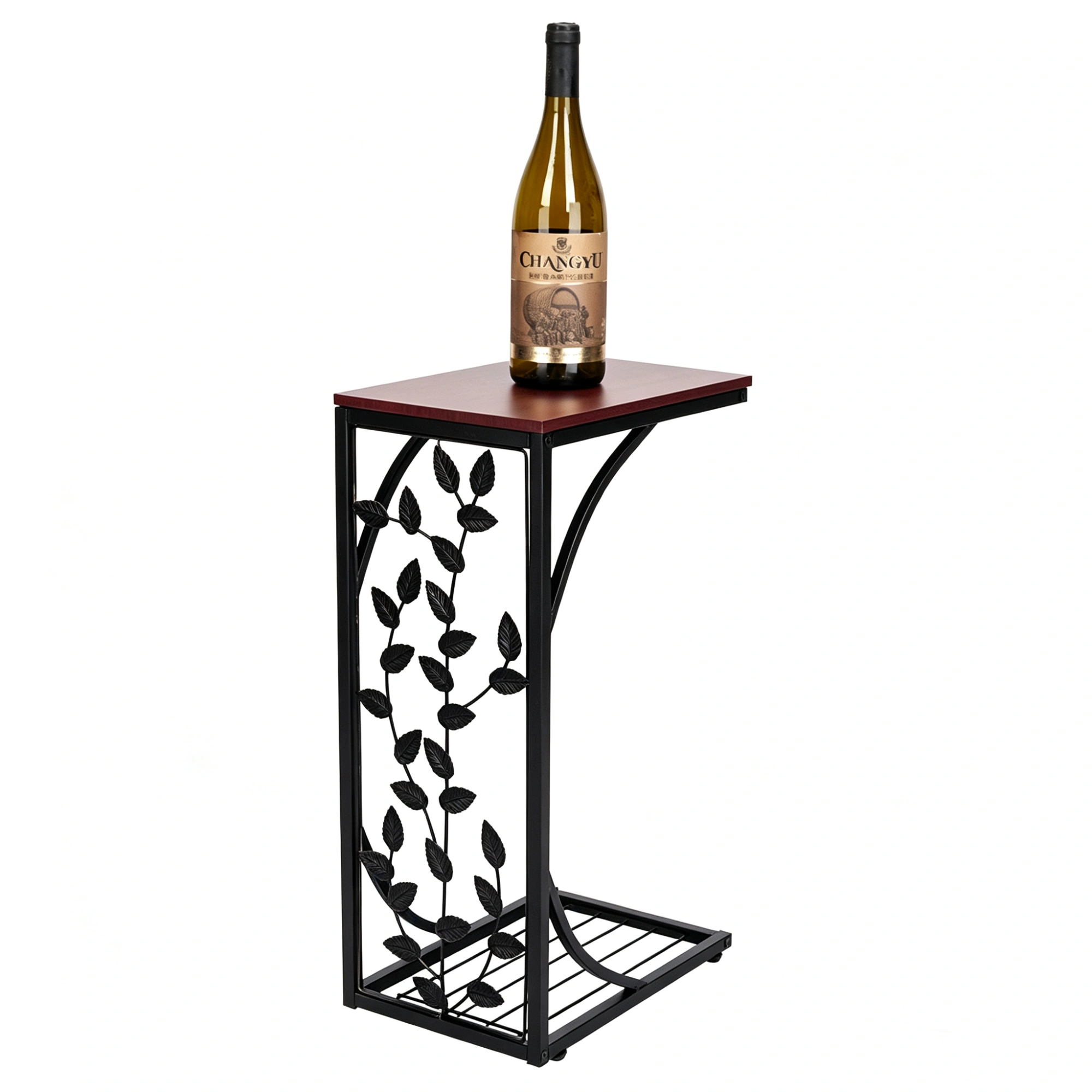 54x30.5x21cm Brown Leaf Pattern Iron Side Table, Indoor Outdoor Coffee Accent Table view 2