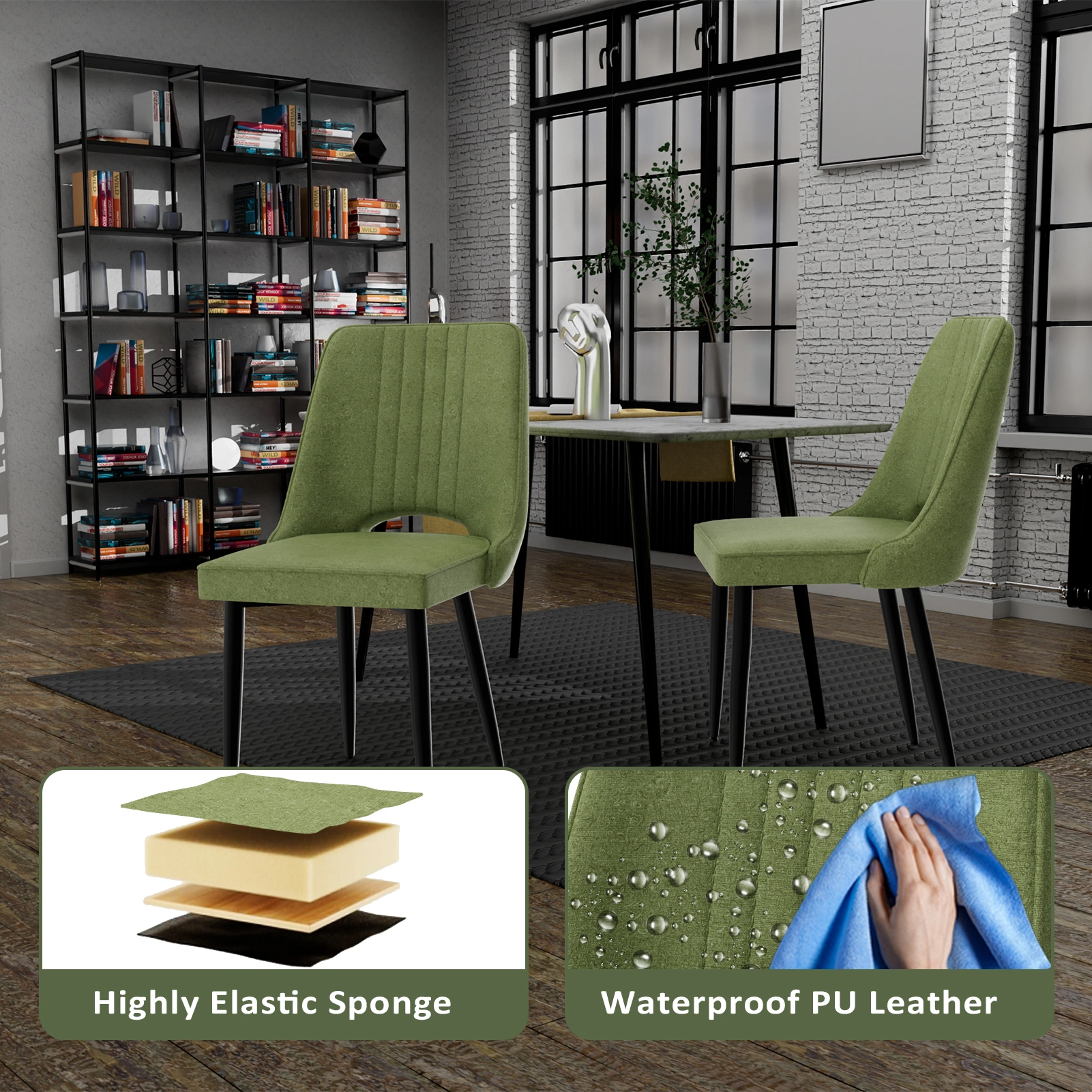 Set of 4 Dining Chairs, PU Leather Kitchen Chairs w/Backrest, Dining Room Chairs for Living Room Lounge Counter, Black view 4