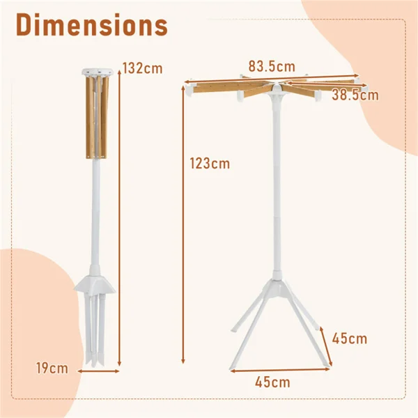 Foldable Bamboo Clothes Drying Rack with 40 Hanger Slots, Space Saving Laundry Drying Stand for Indoor Use view 3