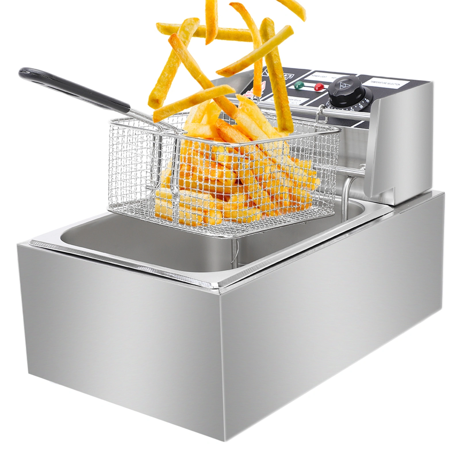 EH81 2500W 6.3QT/6L Single Cylinder Electric Deep Fryer, 220-240V, Stainless Steel, UK Plug view 2