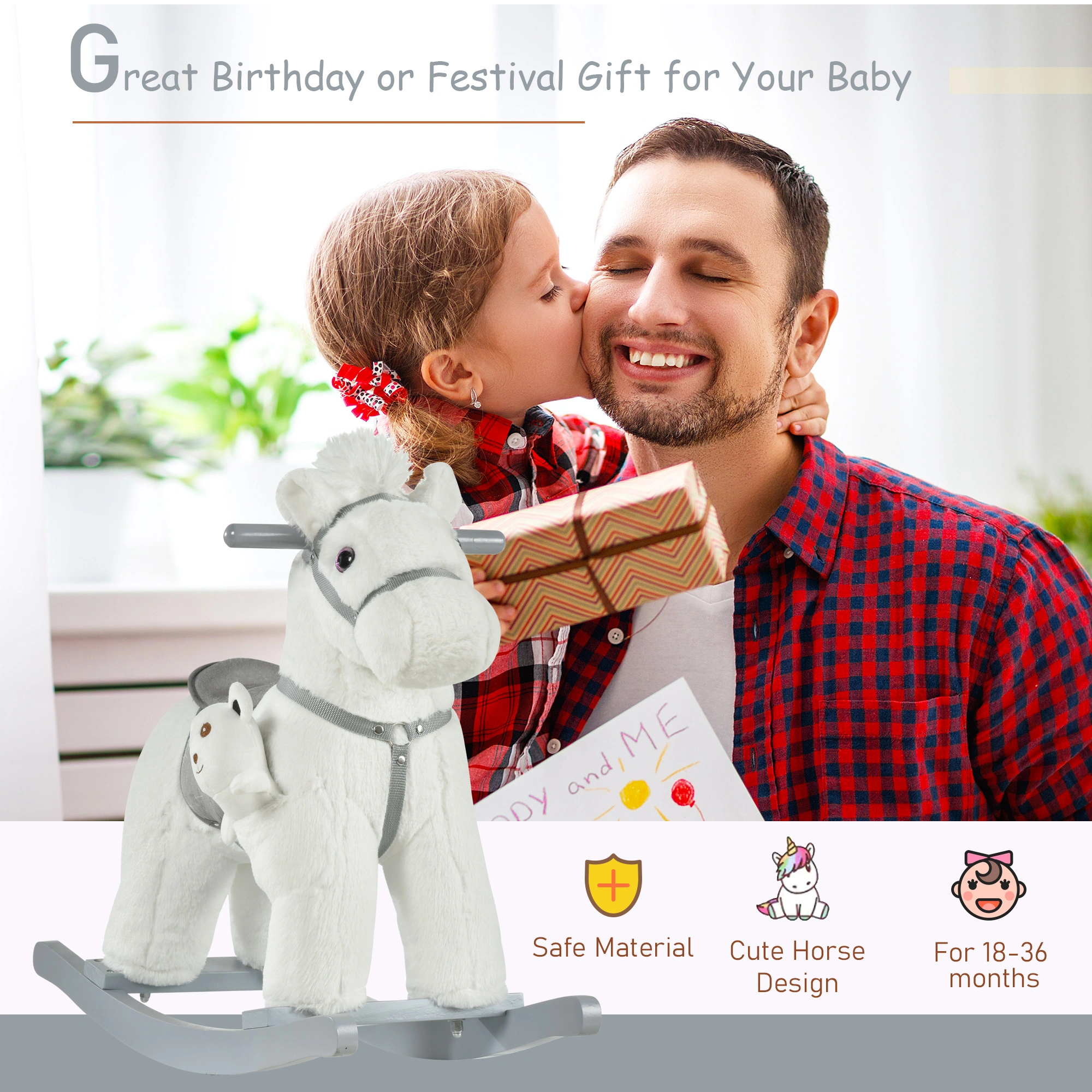 Kids Rocking Horse Wooden Animal Ride On Toy for Toddlers Balance & Motor Skills Development view 3