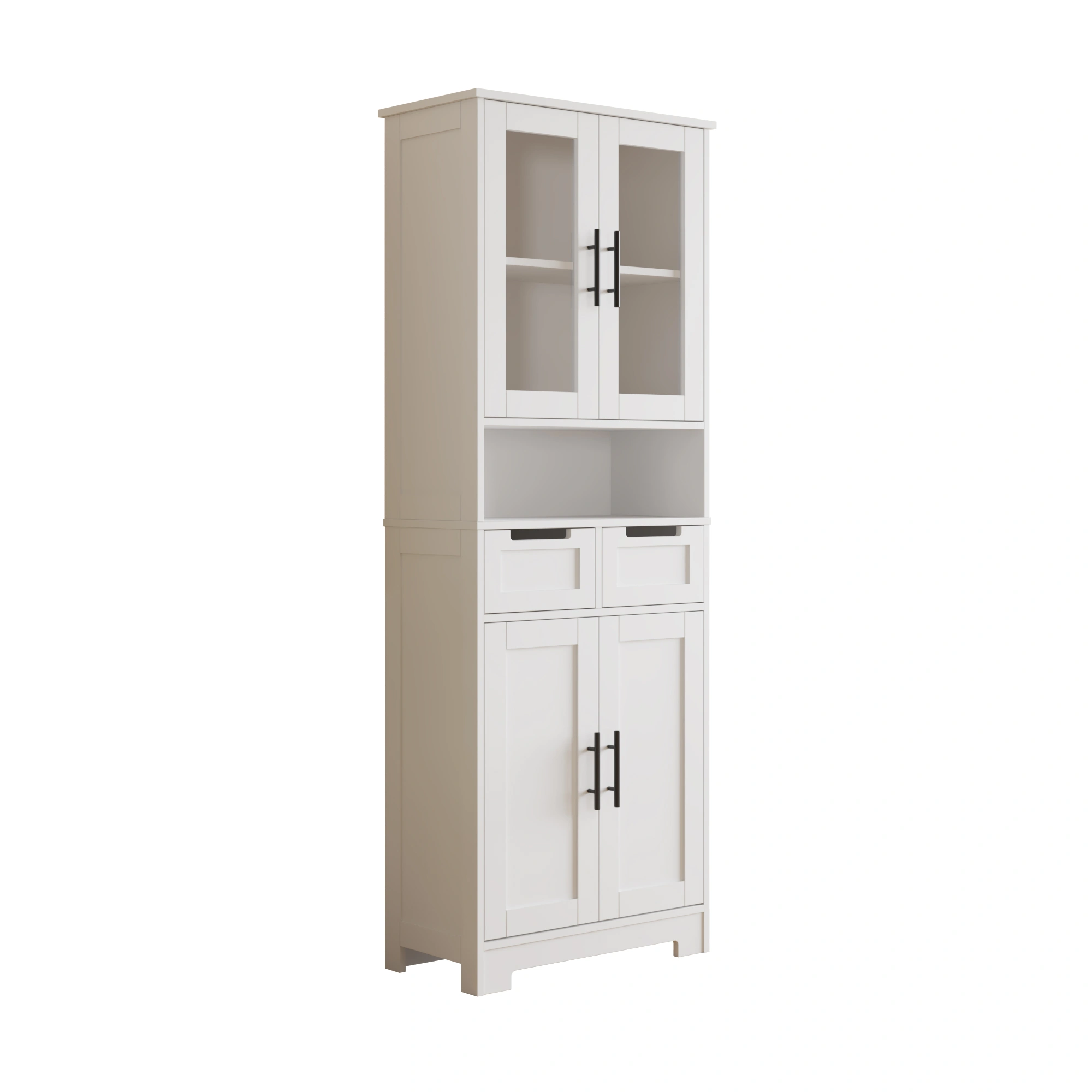 Tall Cabinet Sideboard with 4 Doors, 2 Drawers & Storage Compartment, MDF Painted, White view 3