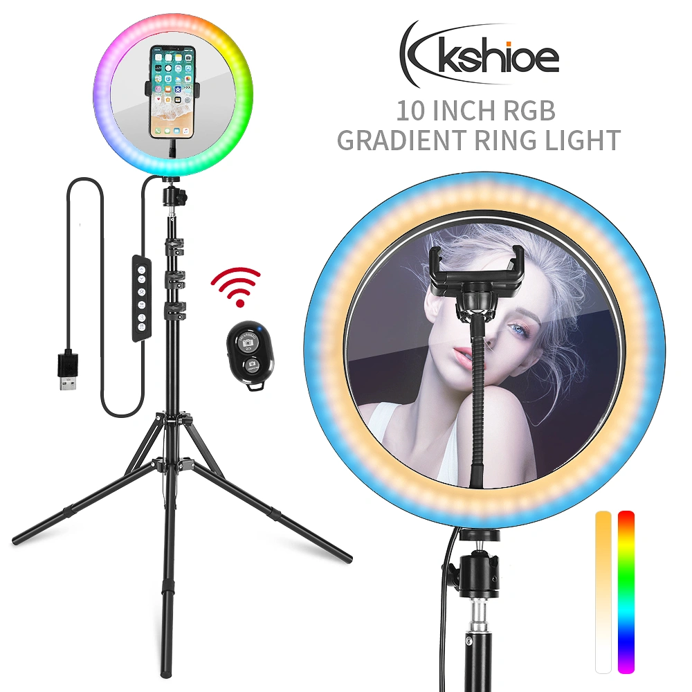 10 Inch RGB Ring Light with Beauty Mirror & Tripod Stand, EU Plug, Dimmable LED for Photography, Video, Makeup view 3