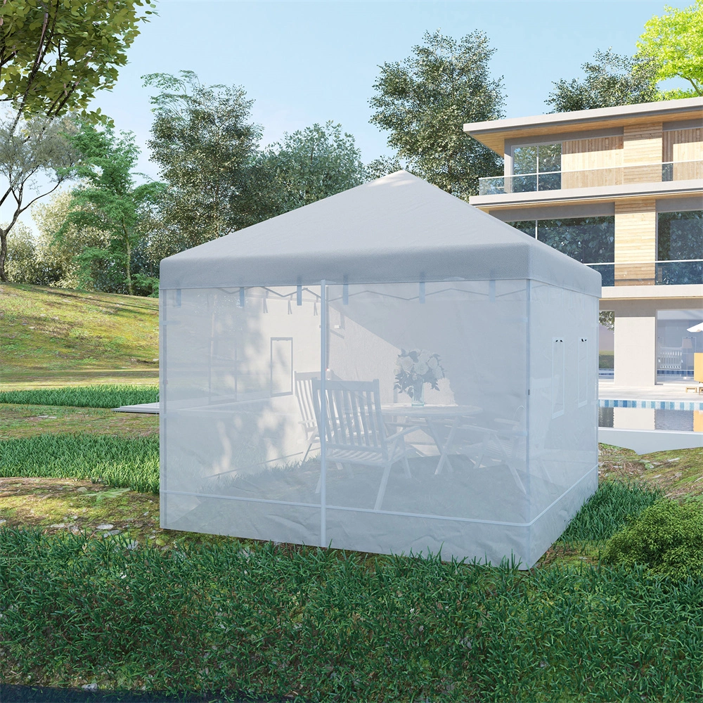 White 10x10 ft Canopy Screen Walls Replacement Netting with 6 Service Windows & 1 Door for Patio Tent Party view 2