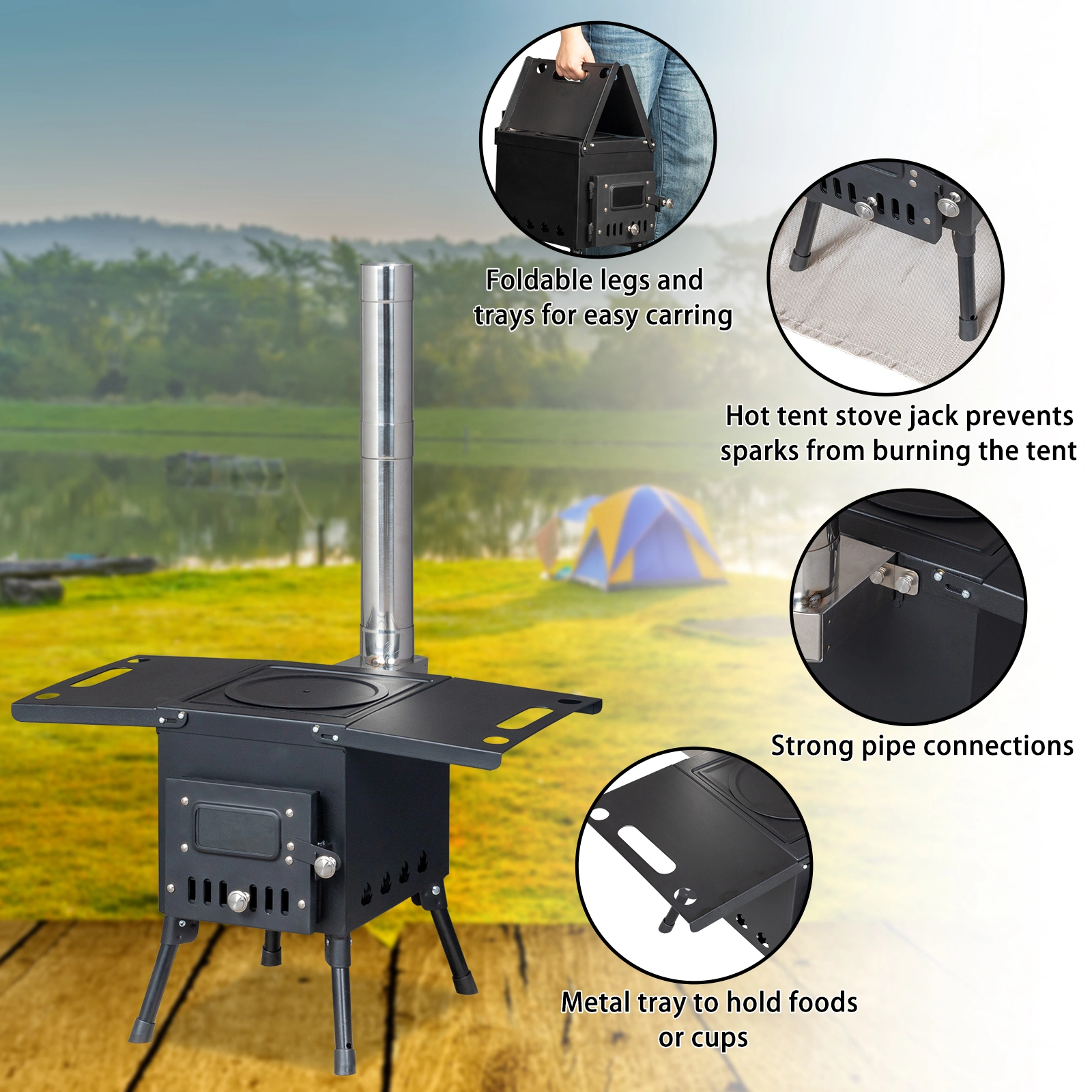 Wood Camping Stove Black 57.5*31*37cm view 10