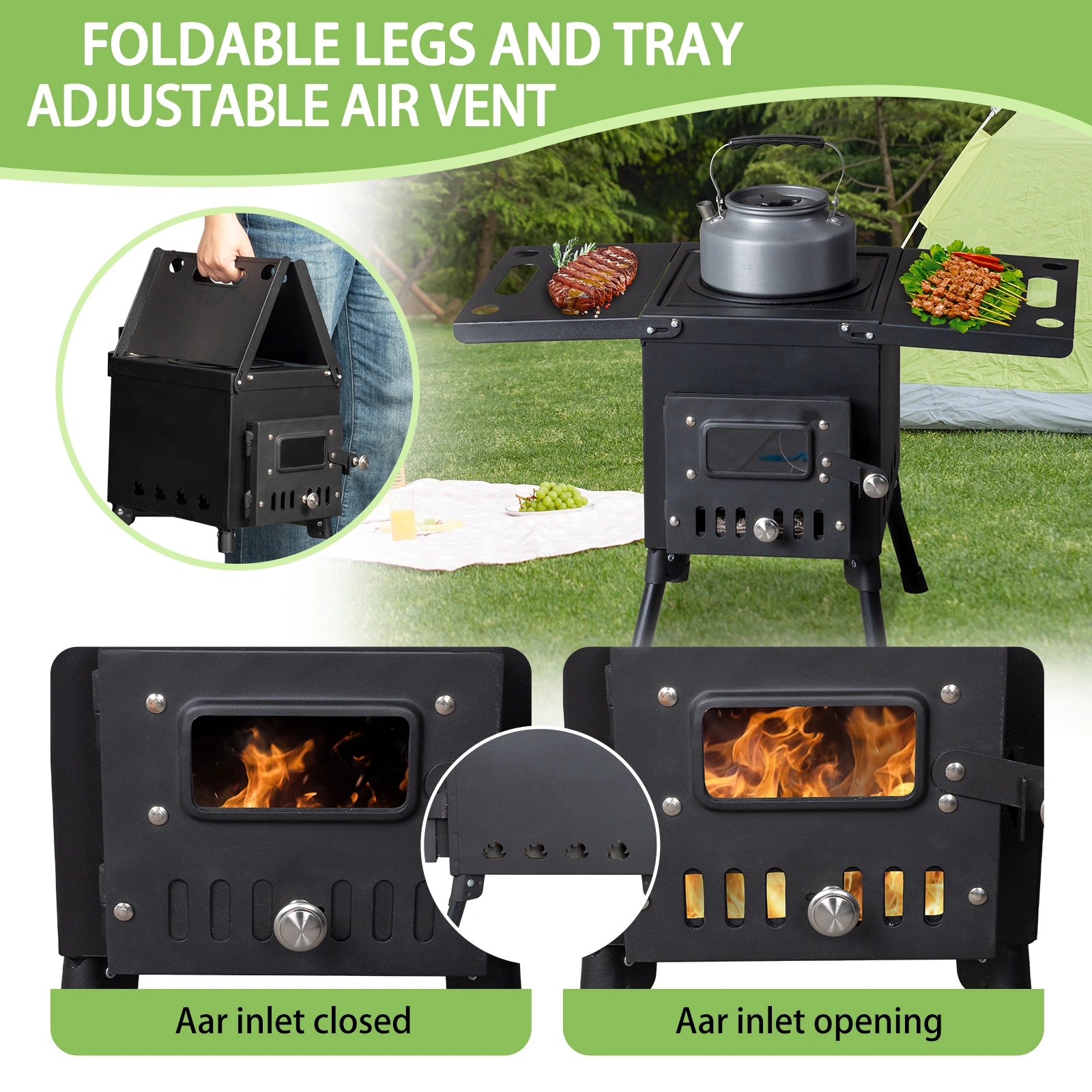 Wood Camping Stove Black 57.5*31*37cm view 13