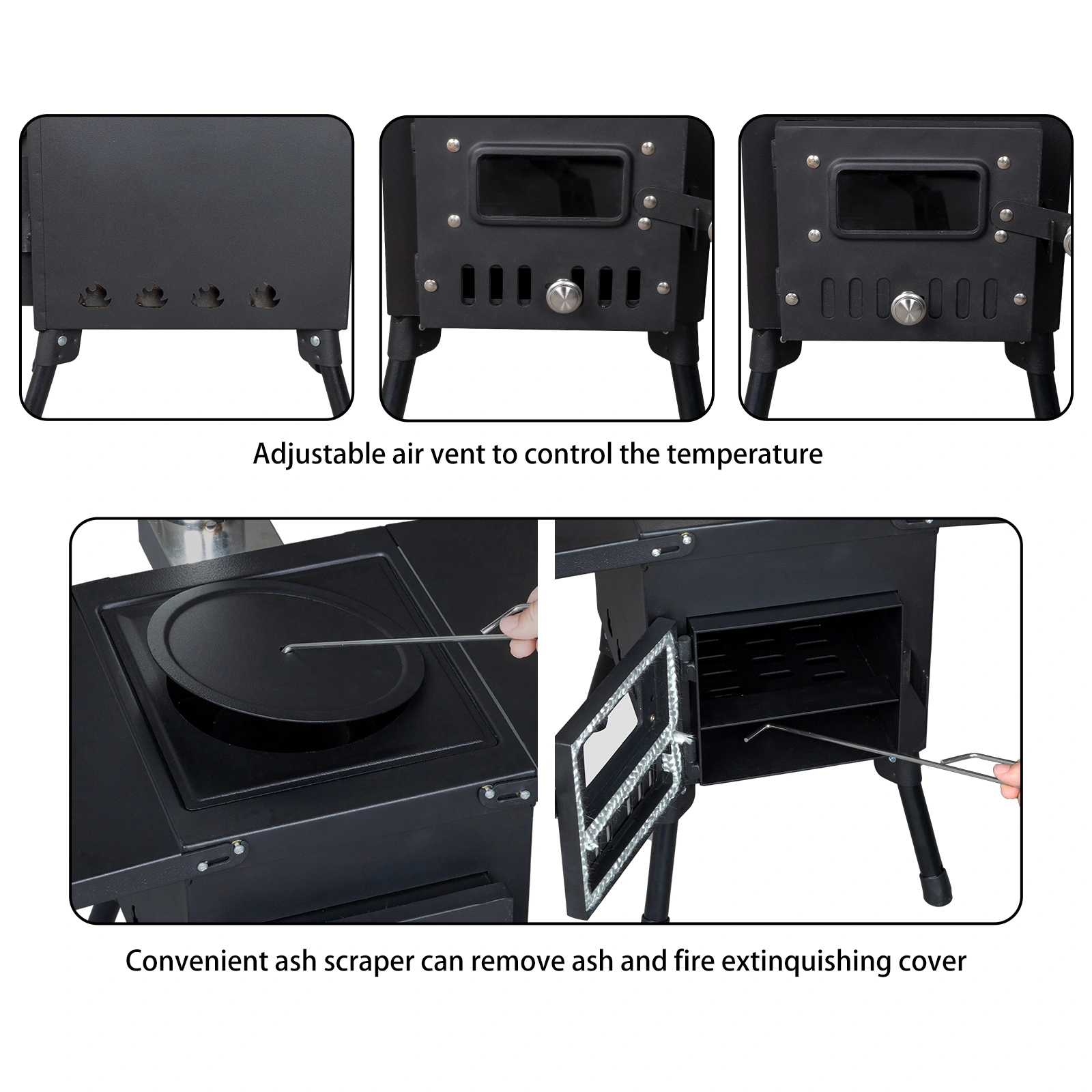 Wood Camping Stove Black 57.5*31*37cm view 7