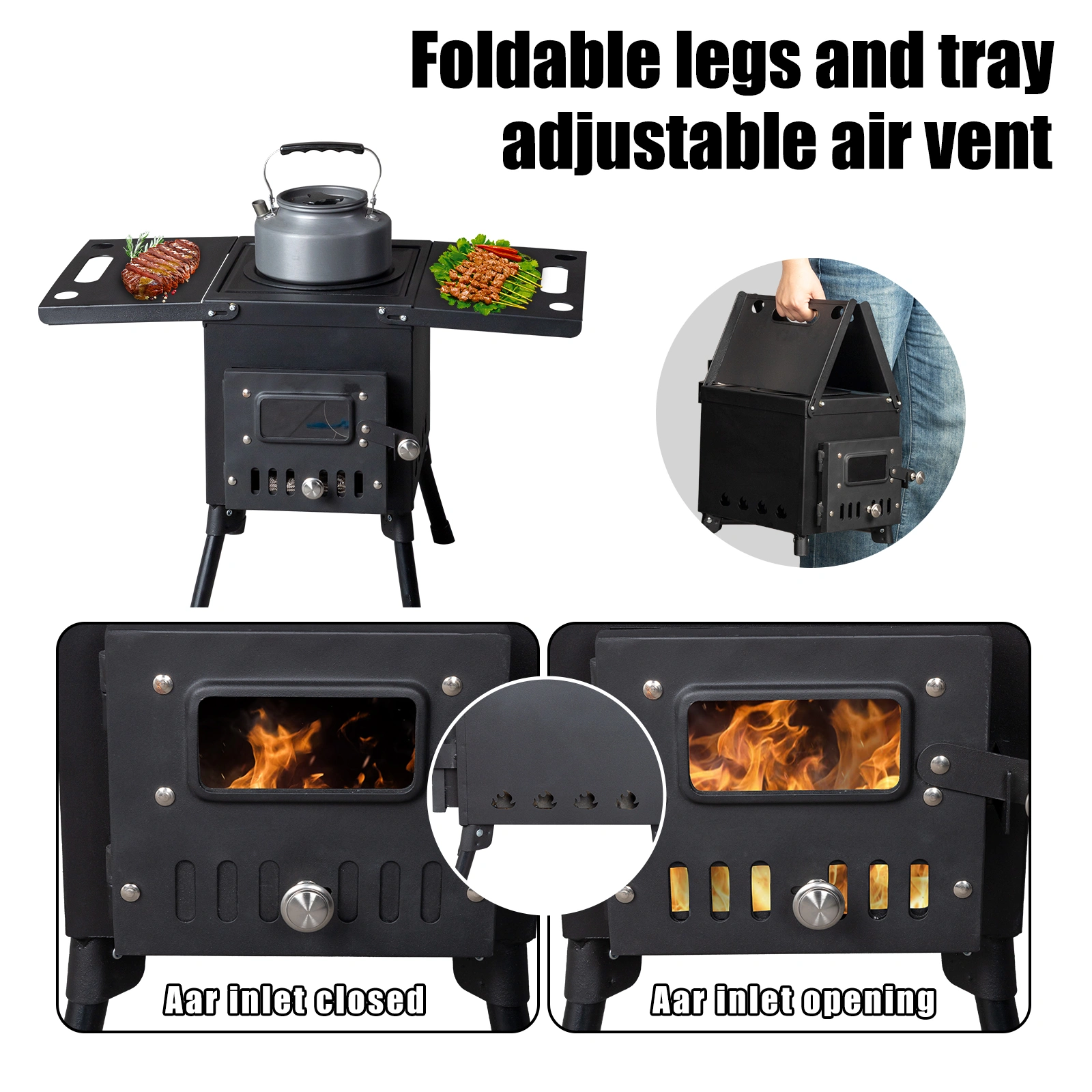 Wood Camping Stove Black 57.5*31*37cm view 8