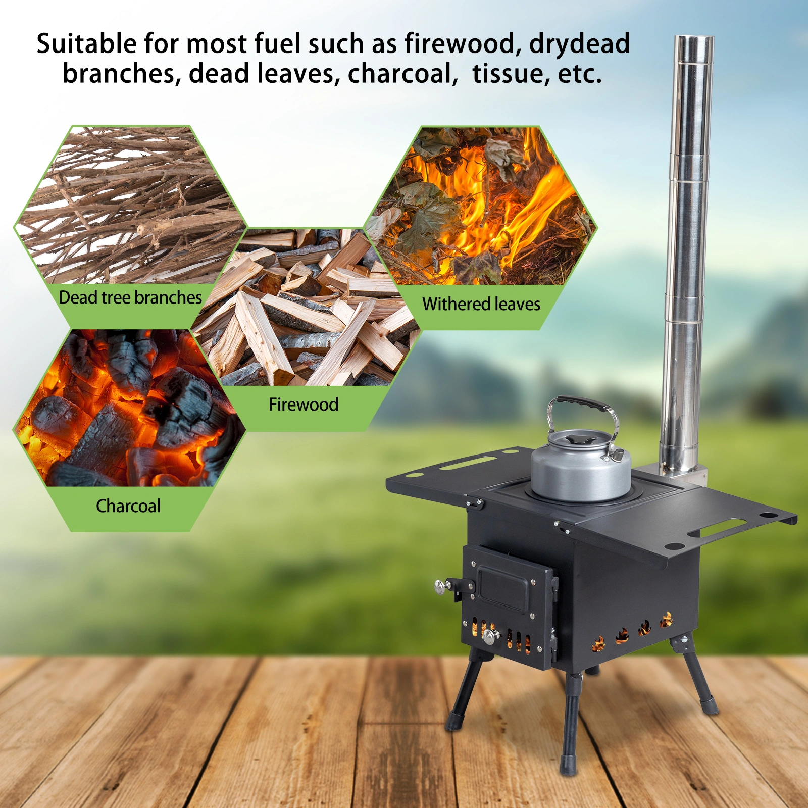 Wood Camping Stove Black 57.5*31*37cm view 9