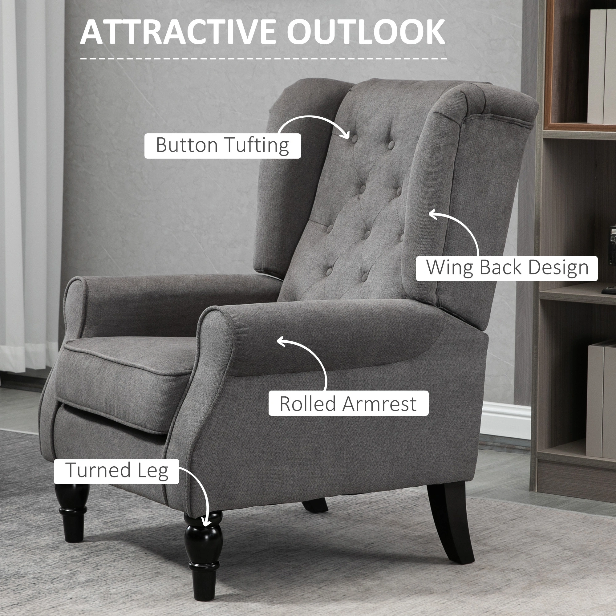 Elegant Wingback Accent Chair, Upholstered Living Room Chair for Bedroom, Reading Nook, or Entryway view 3