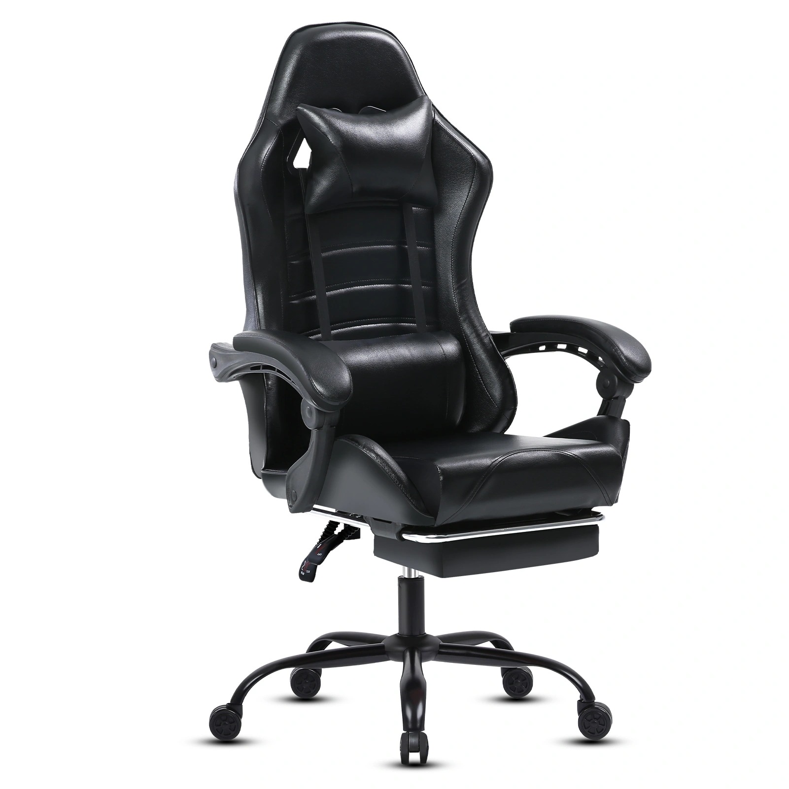 Gaming Chair with Footrest, Ergonomic PU Leather Big and Tall Computer Chair, 360° Swivel Height Adjustable Office Desk Chair, Gray