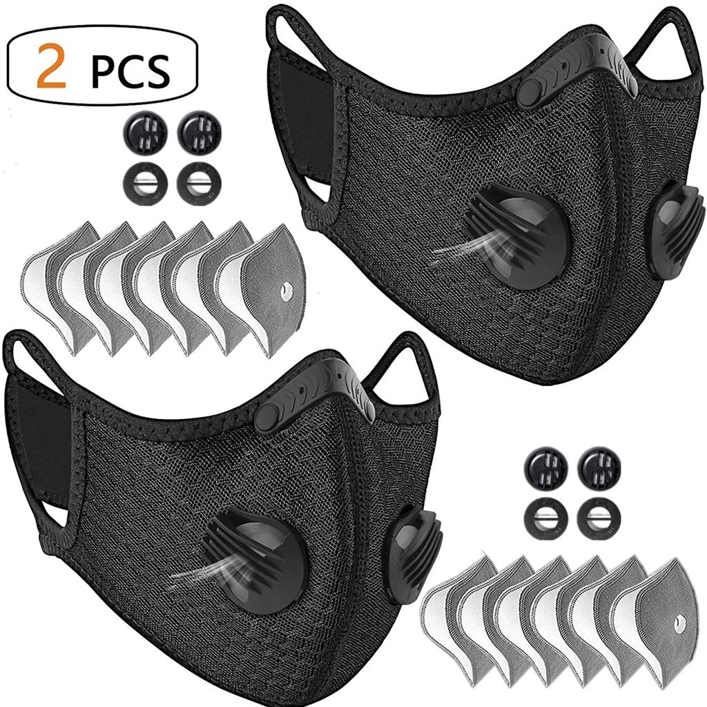 2 Pack Reusable Half Face Mask with Filter, Cycling Outdoor Sports Face Cover, Black
