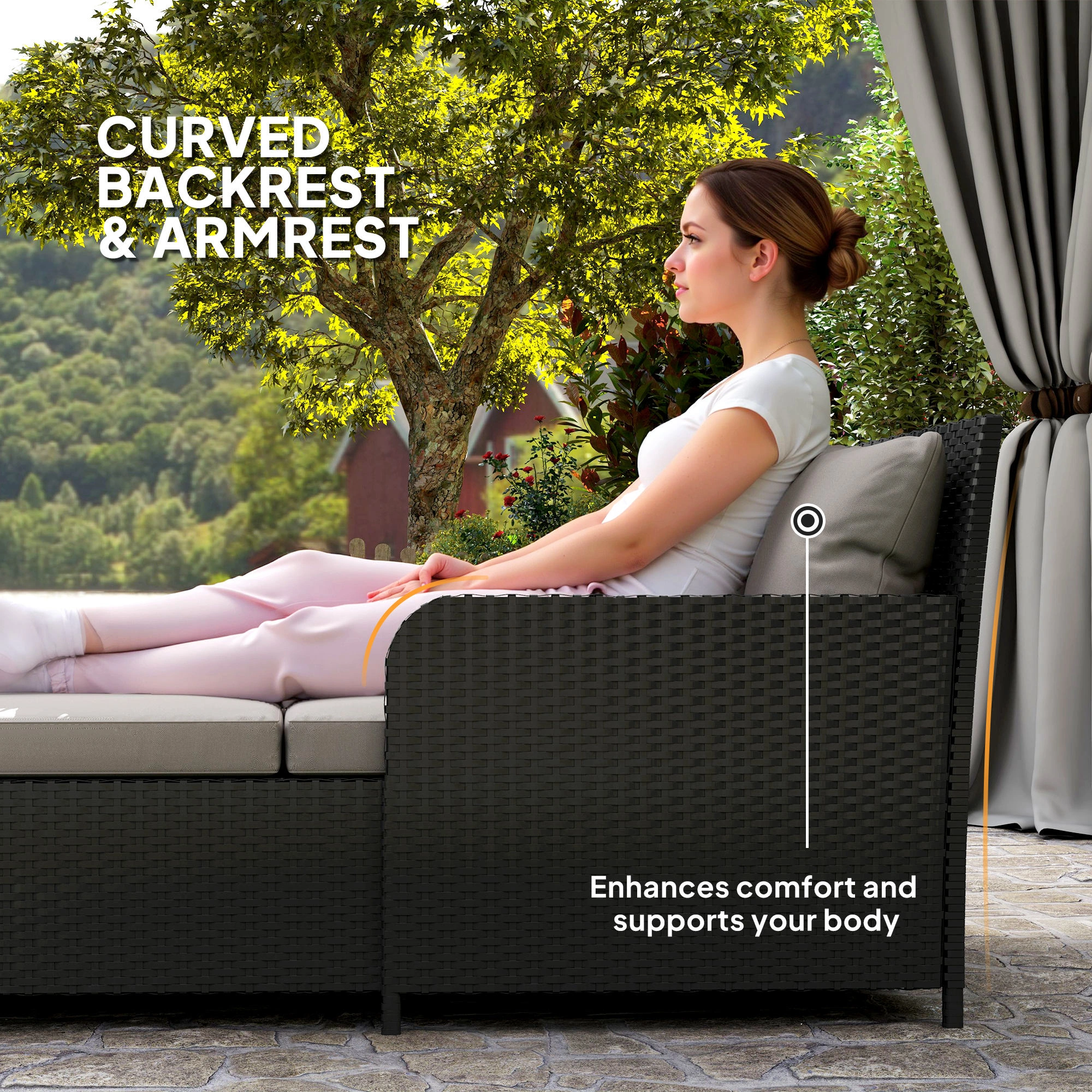 Handwoven Rattan Outdoor Daybed Wicker PE Rattan Chaise Lounge with Pillow view 3