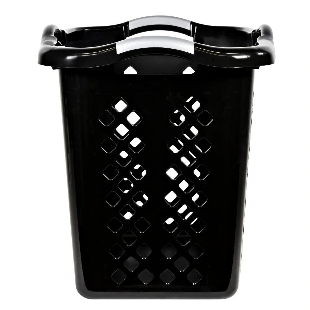2 Bushel Plastic Laundry Basket with Silver Handles, Black, 2 Pack view 2