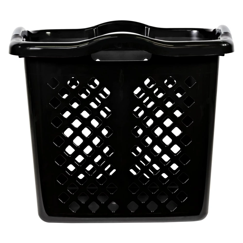 2 Bushel Plastic Laundry Basket with Silver Handles, Black, 2 Pack view 3