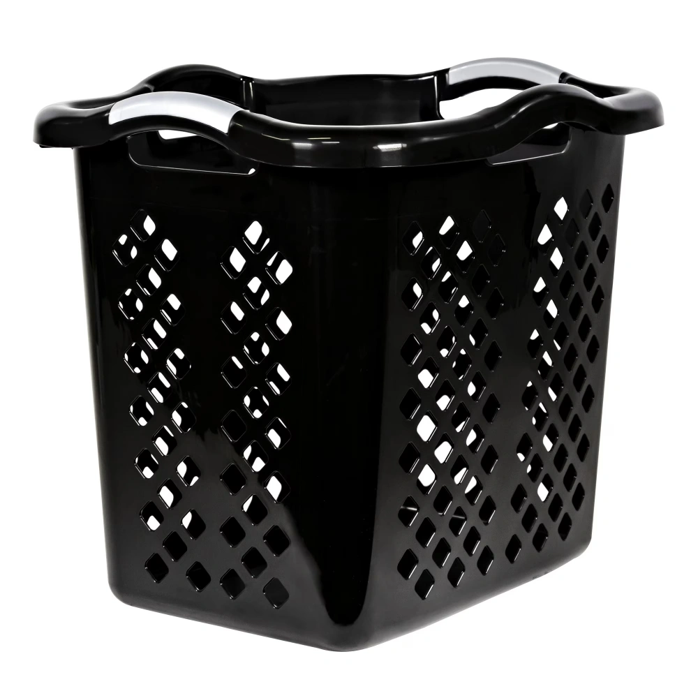 2 Bushel Plastic Laundry Basket with Silver Handles, Black, 2 Pack view 4