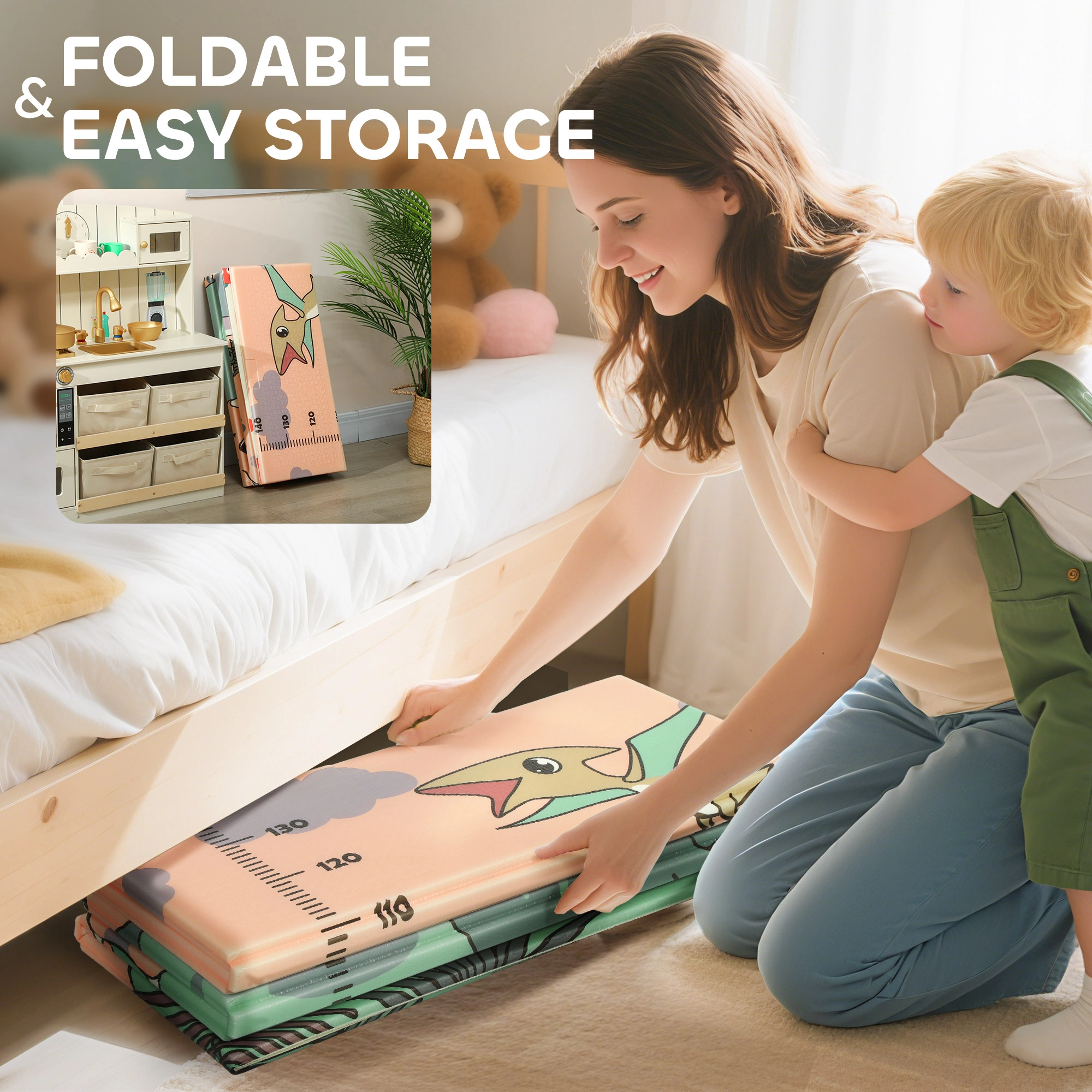Baby Play Mat, Foldable Soft Foam Activity Gym, Cute Printed Carpet for Tummy Time and Crawling view 3