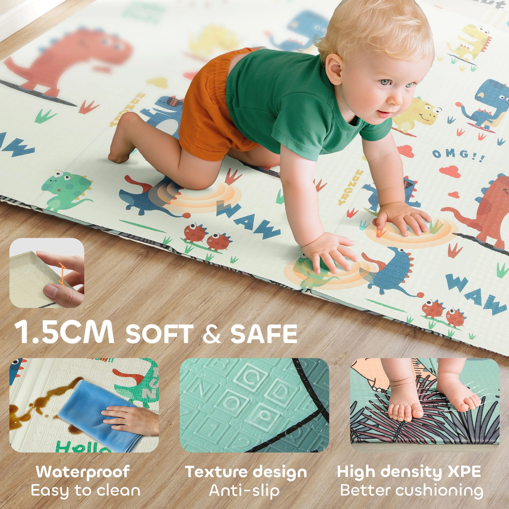 Baby Play Mat, Foldable Soft Foam Activity Gym, Cute Printed Carpet for Tummy Time and Crawling view 5