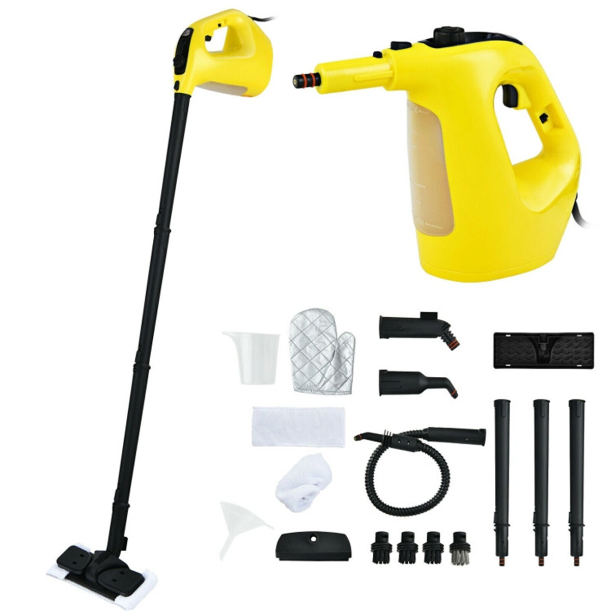 1400W Handheld Steam Cleaner, 257℉ High Pressure Steamer with 14-Piece Accessories, Chemical-Free Steam Mop for Kitchen, Bathroom, Car, Floor - Yellow view 4