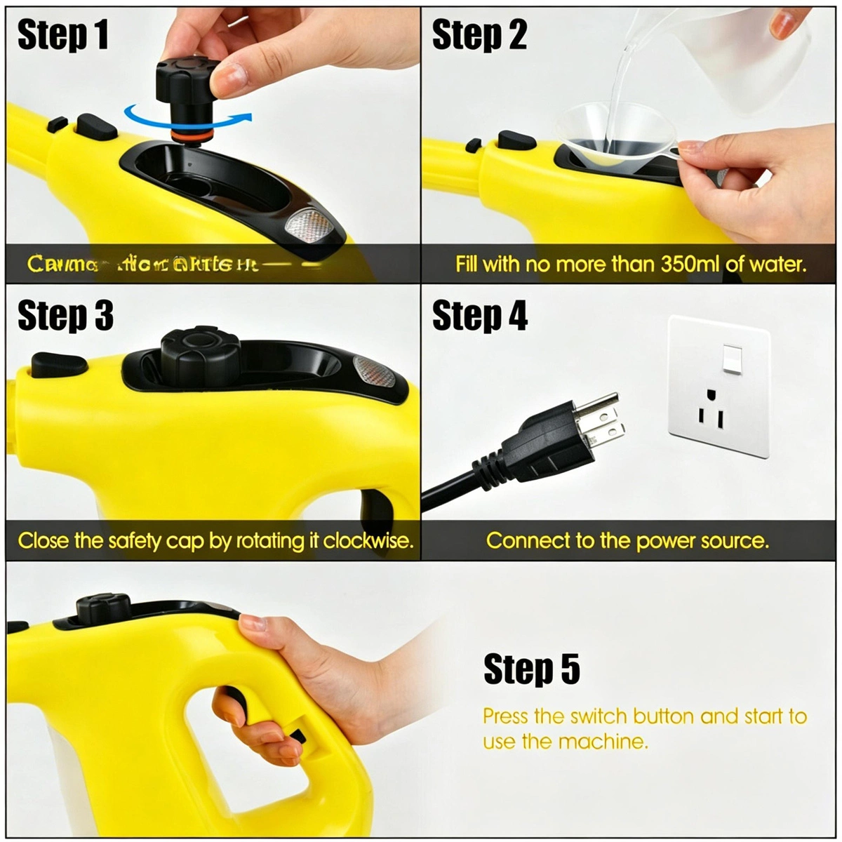 1400W Handheld Steam Cleaner, 257℉ High Pressure Steamer with 14-Piece Accessories, Chemical-Free Steam Mop for Kitchen, Bathroom, Car, Floor - Yellow view 8