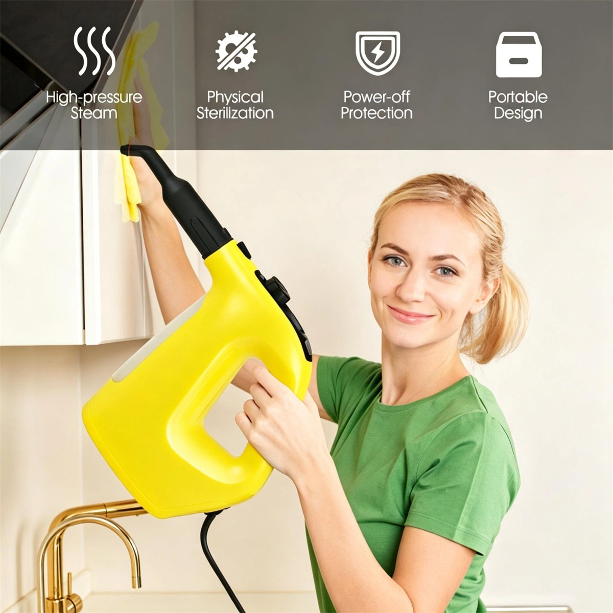 1400W Handheld Steam Cleaner, 257℉ High Pressure Steamer with 14-Piece Accessories, Chemical-Free Steam Mop for Kitchen, Bathroom, Car, Floor - Yellow view 9
