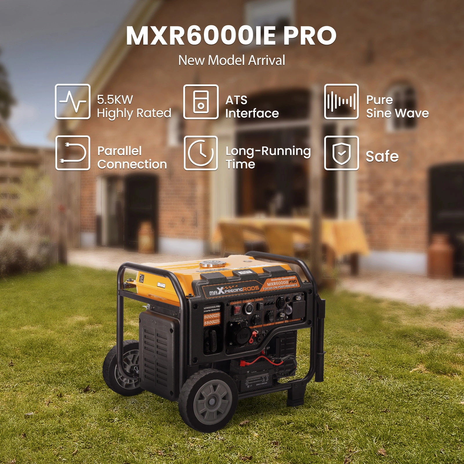 5500W 5.0kVA Petrol Inverter Generator, Portable 4-Stroke with ATS Interface for Camping view 2