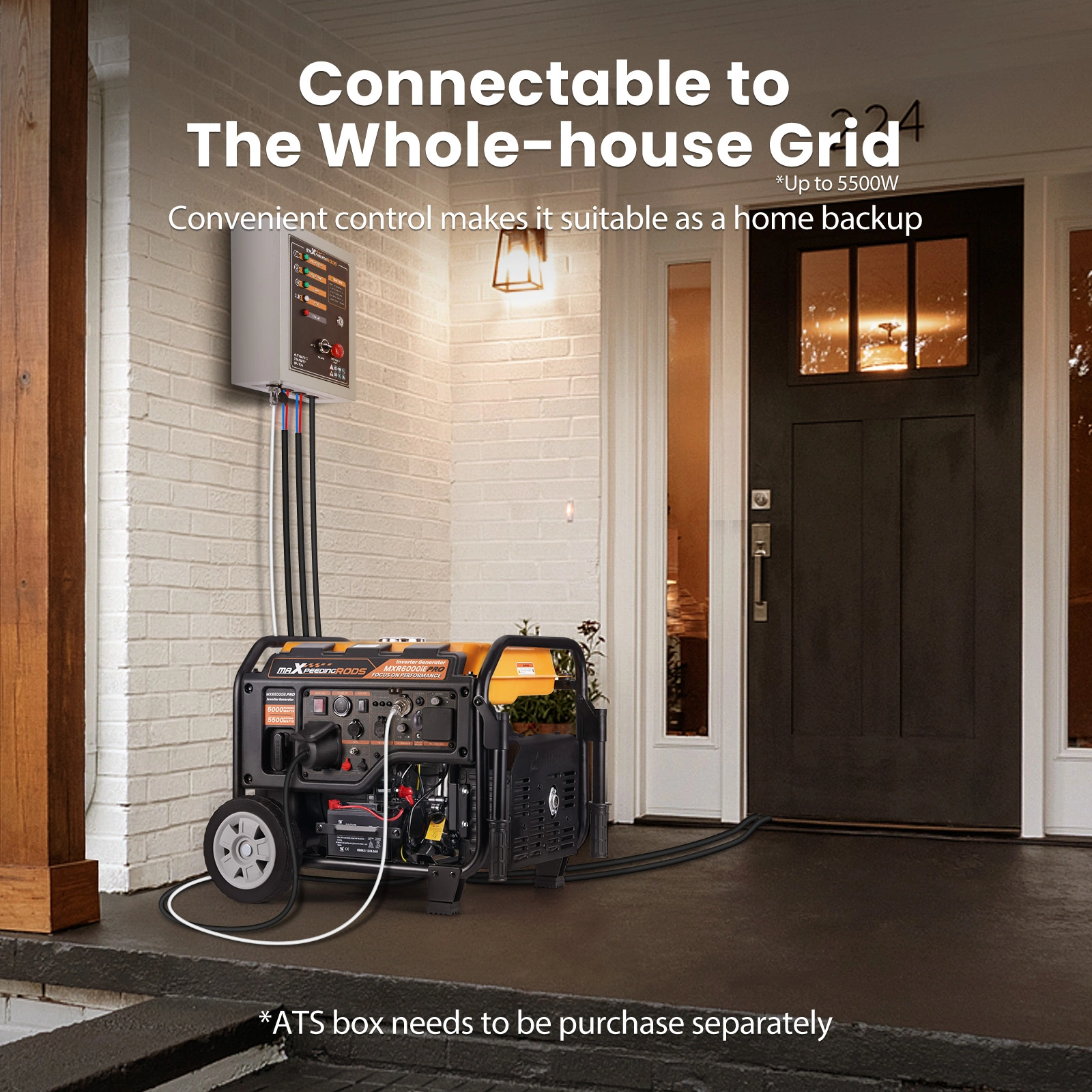 5500W 5.0kVA Petrol Inverter Generator, Portable 4-Stroke with ATS Interface for Camping view 3