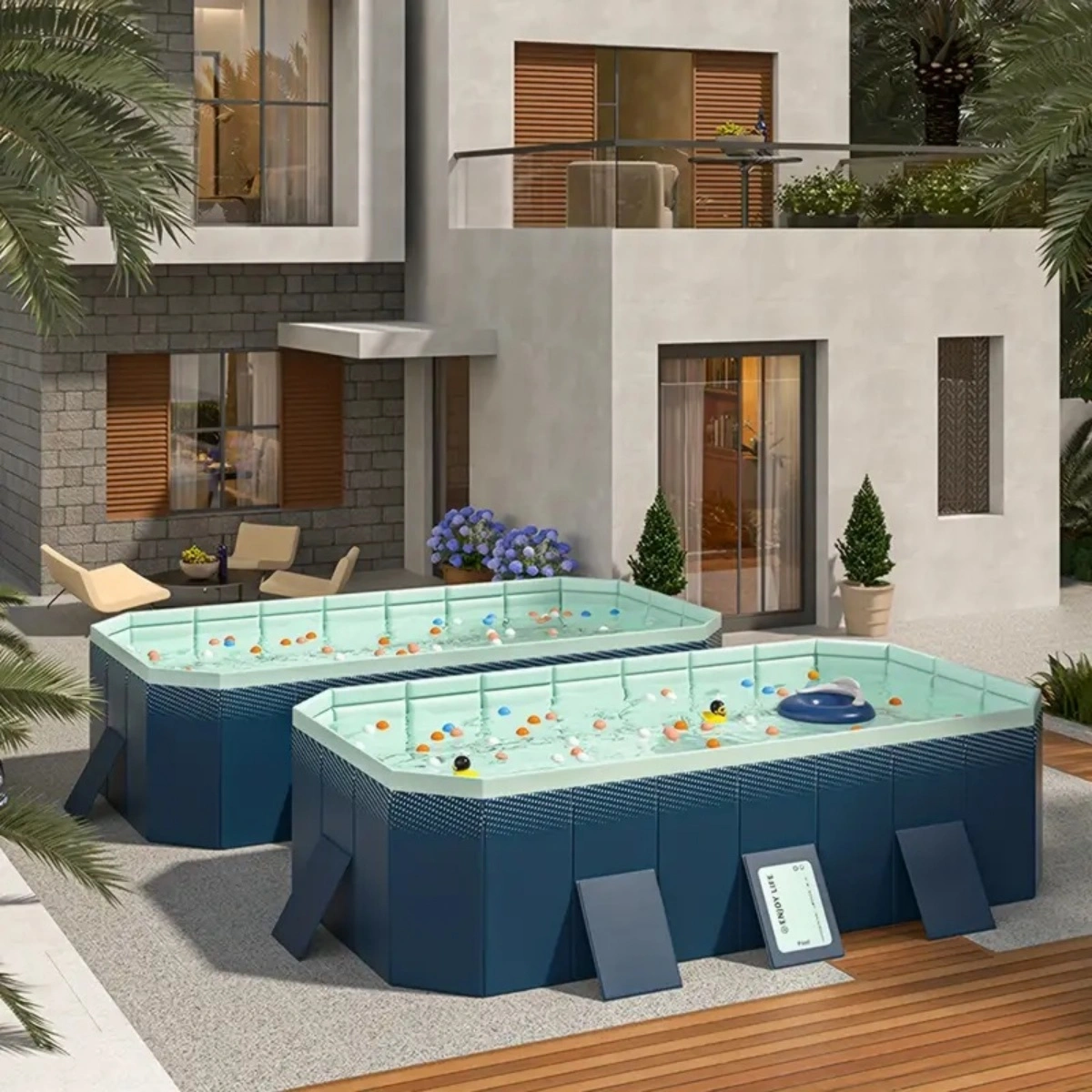 2.1m Inflatable Pool Giant Kids Swimming Pool, Portable Foldable Outdoor Water Pool for Backyard Garden Party view 4