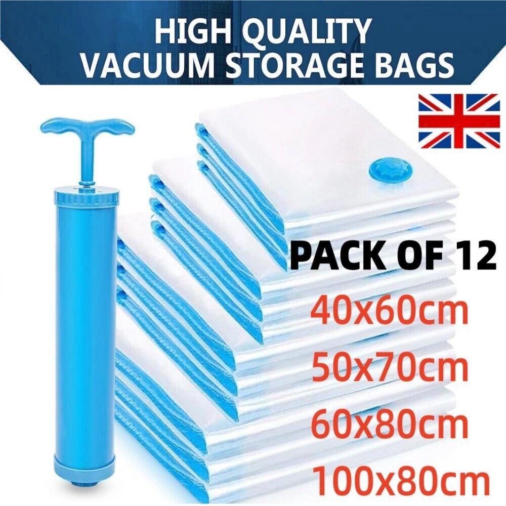 12 Pack Vacuum Storage Bags, Large Heavy Duty Space Saver Compressors for Clothing & Bedding Organizer view 2