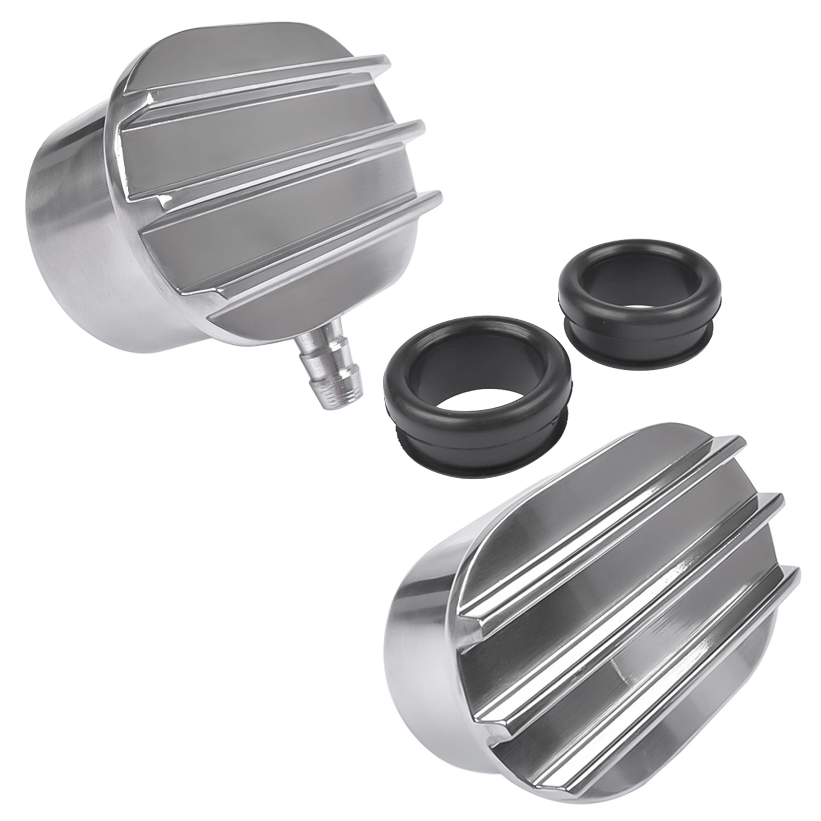 Finned Oval Polished Aluminum Valve Cover Breather & PCV Valve Combo for 1-1/4" Hole view 2