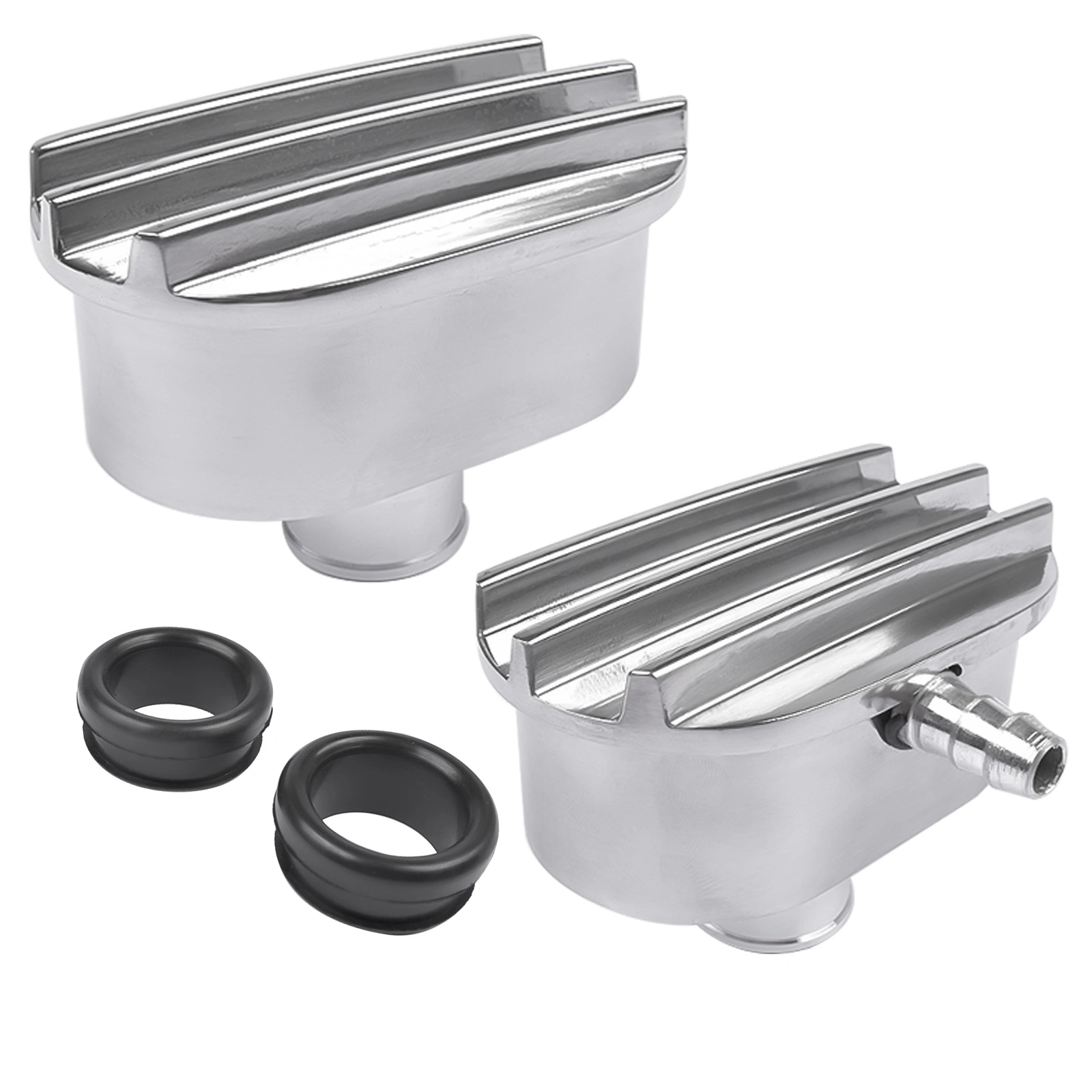 Finned Oval Polished Aluminum Valve Cover Breather & PCV Valve Combo for 1-1/4" Hole view 3
