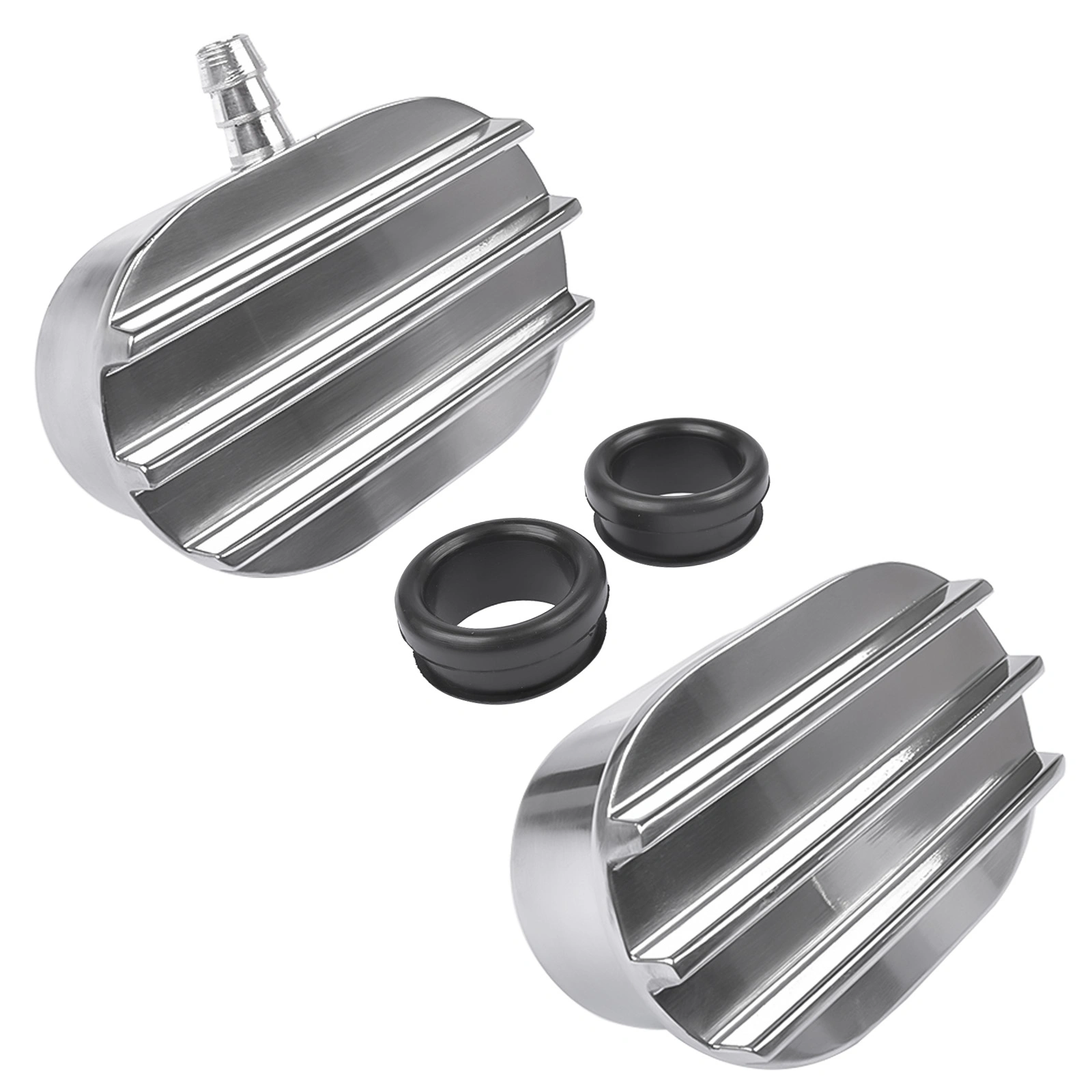 Finned Oval Polished Aluminum Valve Cover Breather & PCV Valve Combo for 1-1/4" Hole view 4