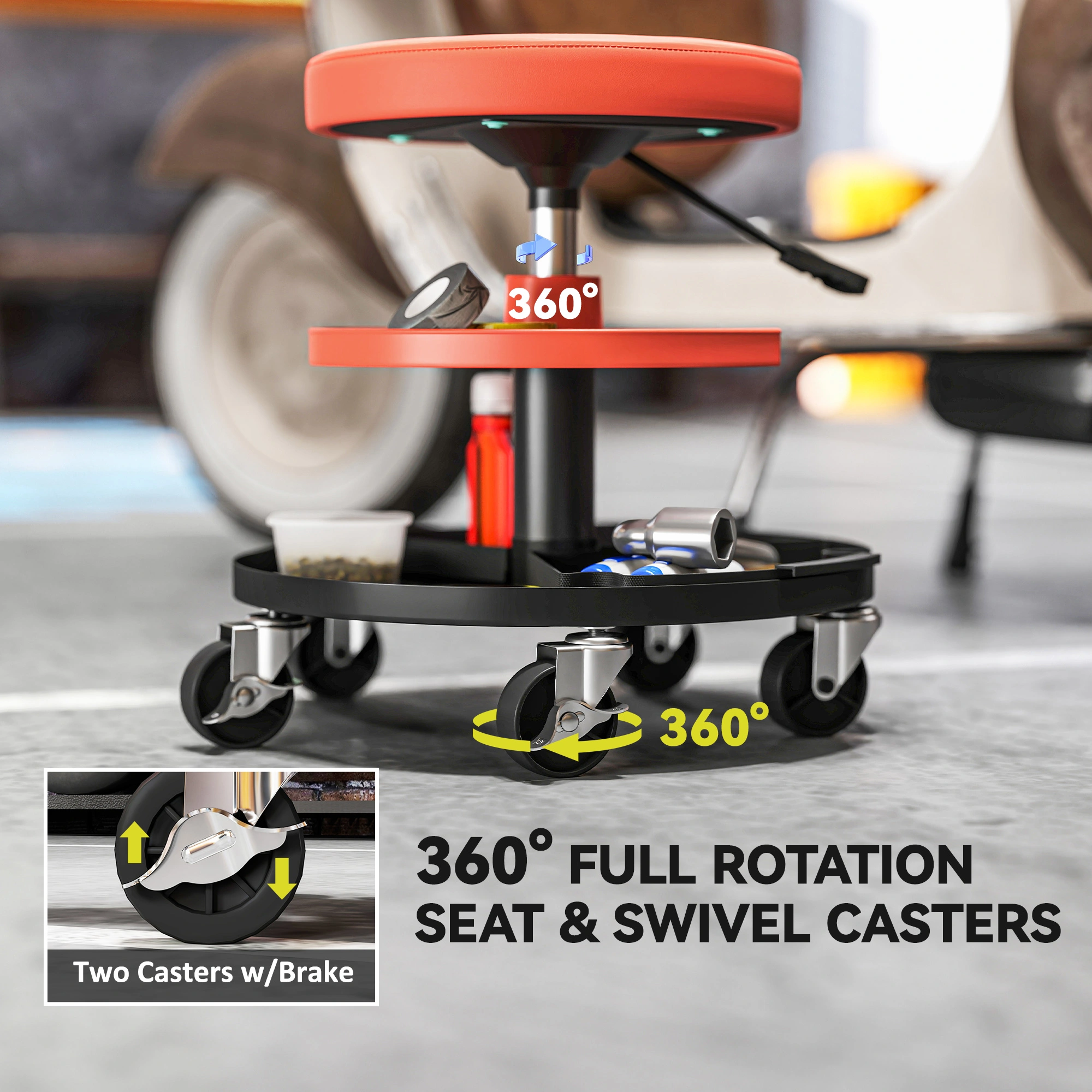 Heavy Duty Mechanic Stool, Swivel Rolling Seat with Back Support, Oil Resistant Workshop Stool