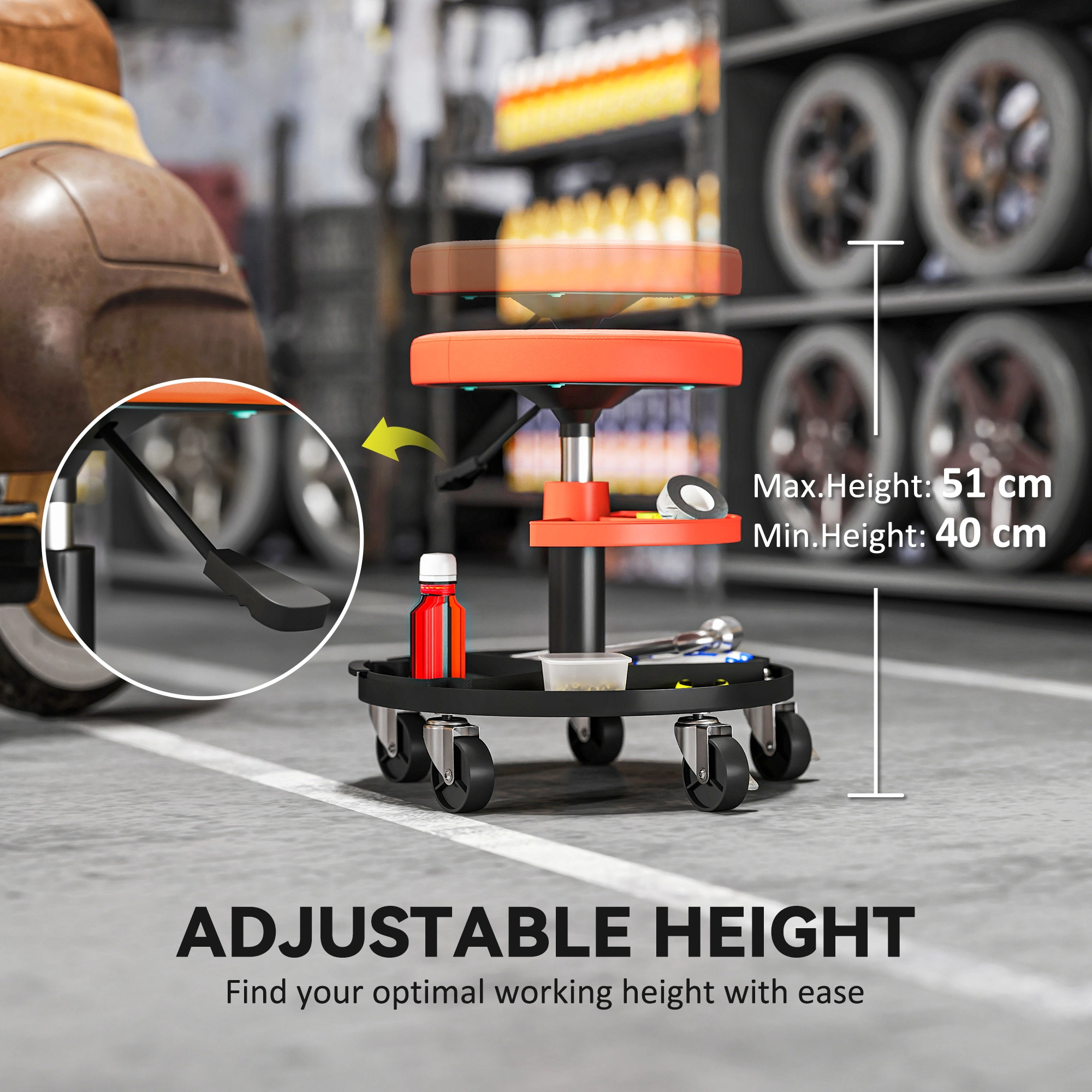 Heavy Duty Mechanic Stool, Swivel Rolling Seat with Back Support, Oil Resistant Workshop Stool view 2