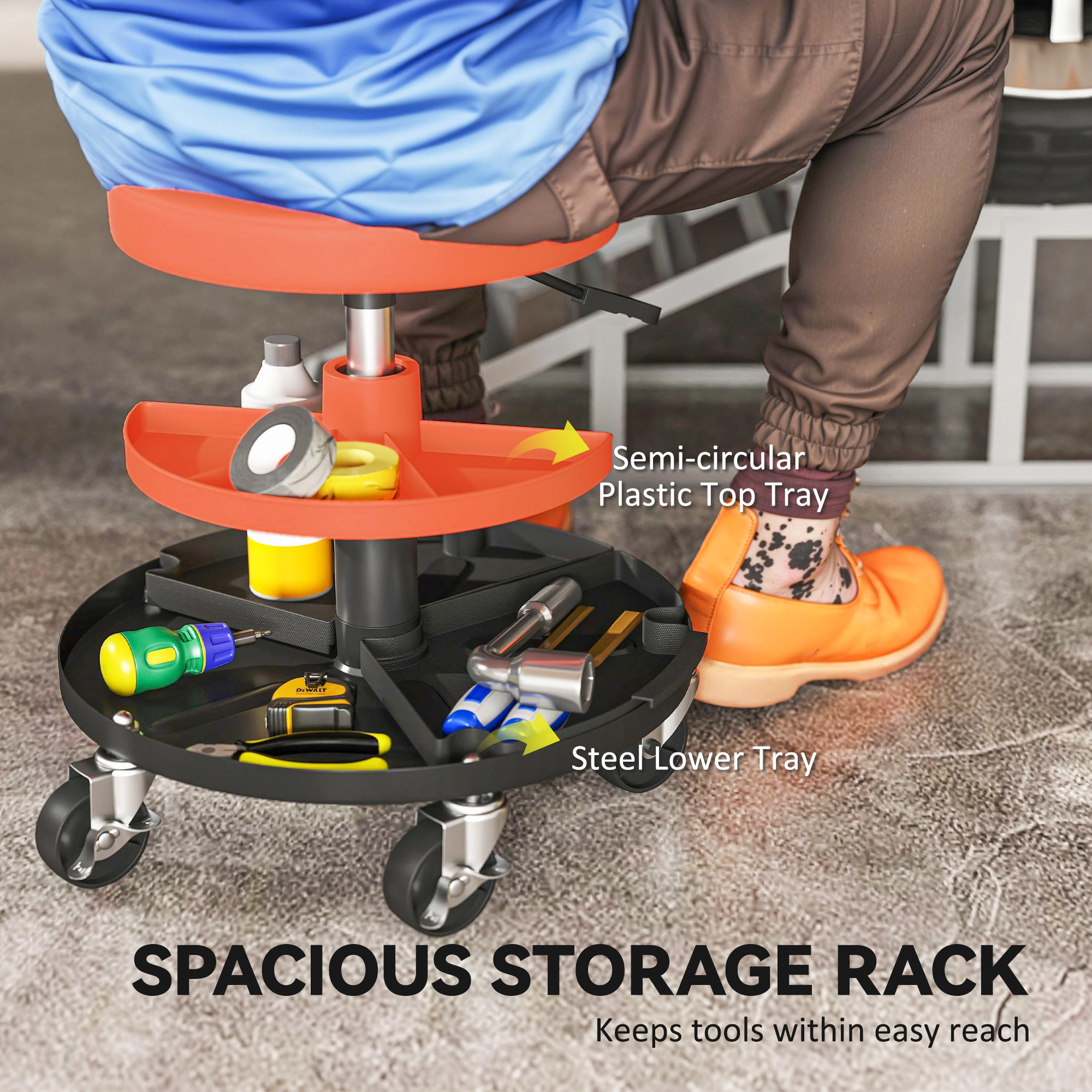 Heavy Duty Mechanic Stool, Swivel Rolling Seat with Back Support, Oil Resistant Workshop Stool view 3