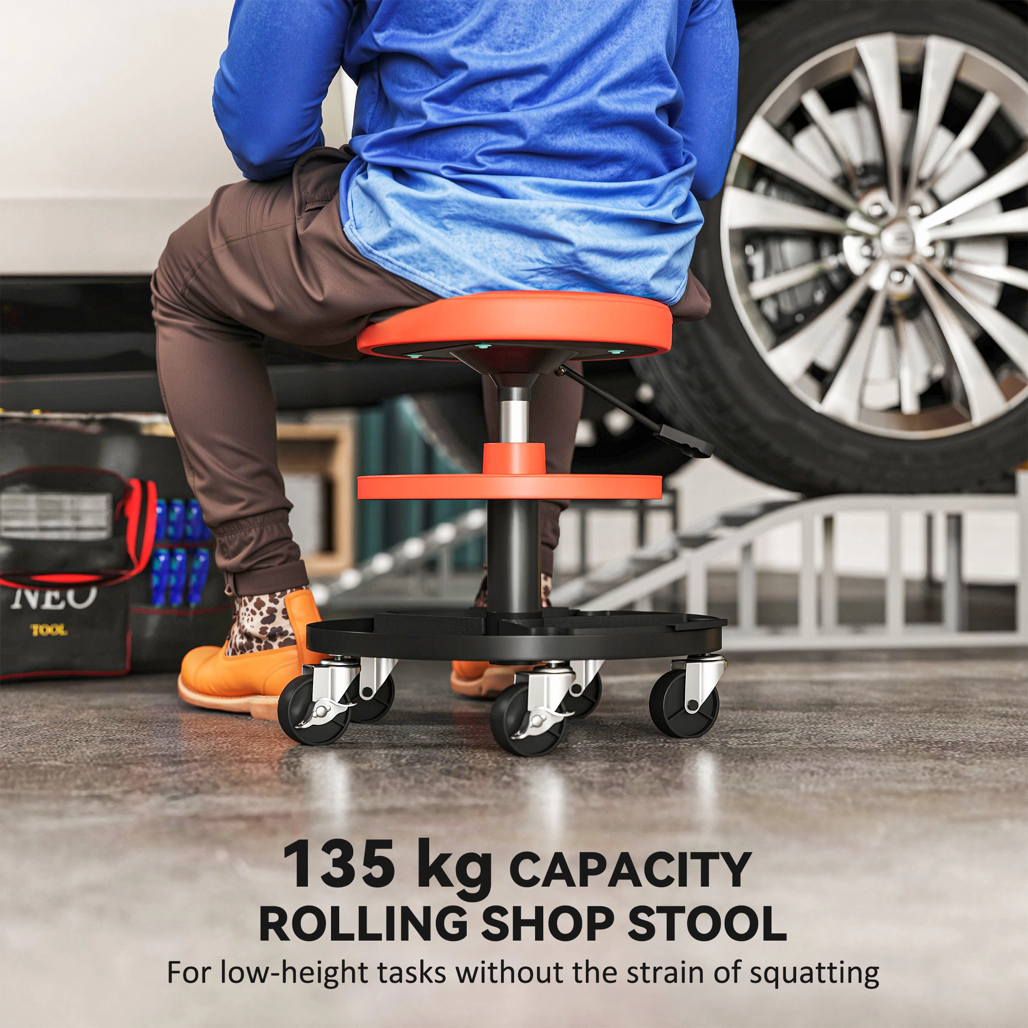 Heavy Duty Mechanic Stool, Swivel Rolling Seat with Back Support, Oil Resistant Workshop Stool view 5