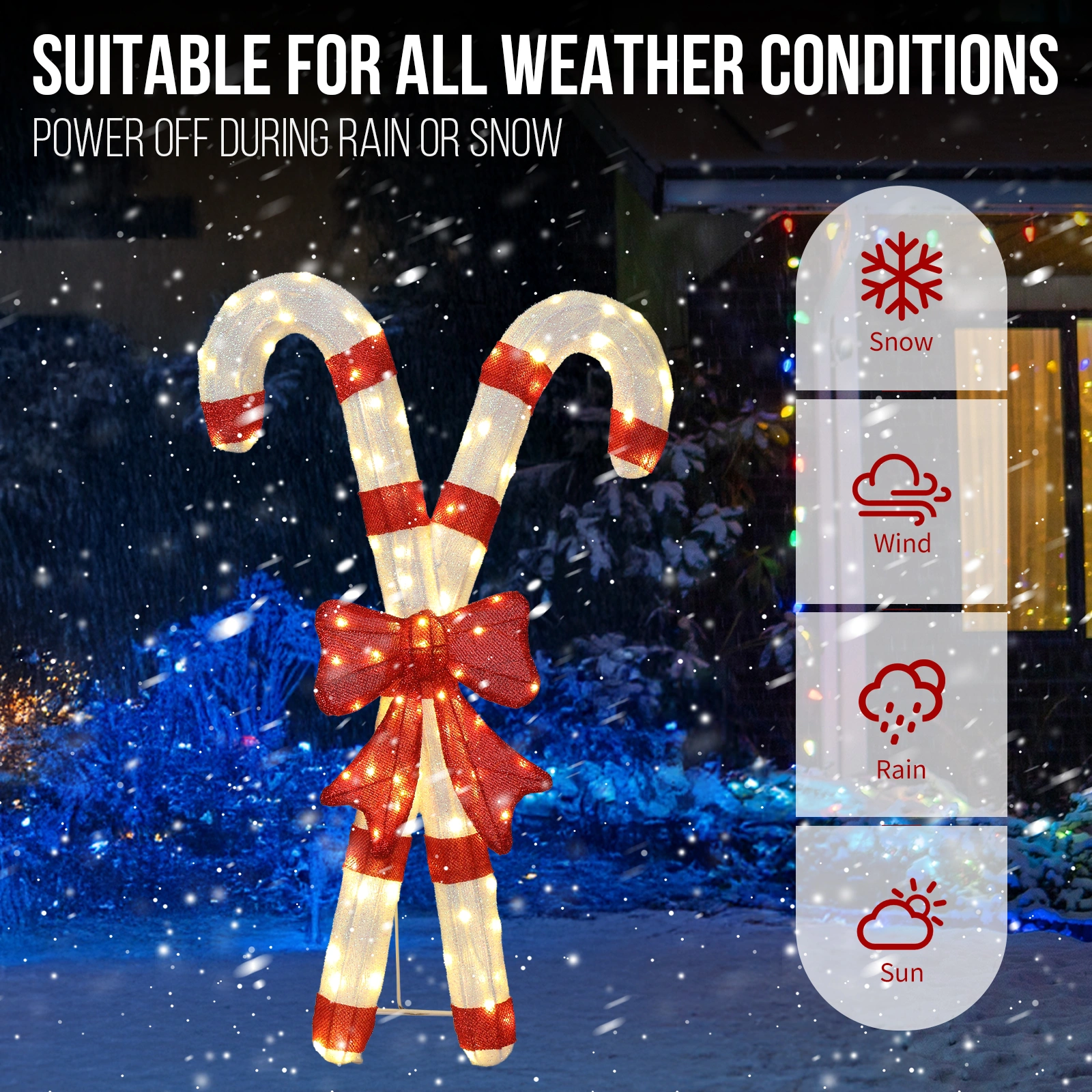 Lighted Candy Cane with Red Bowknot, 100 Warm White LED Pre-Lit 2D Christmas Decoration, Outdoor Indoor Holiday Sign for Xmas Yard & Home Display view 13