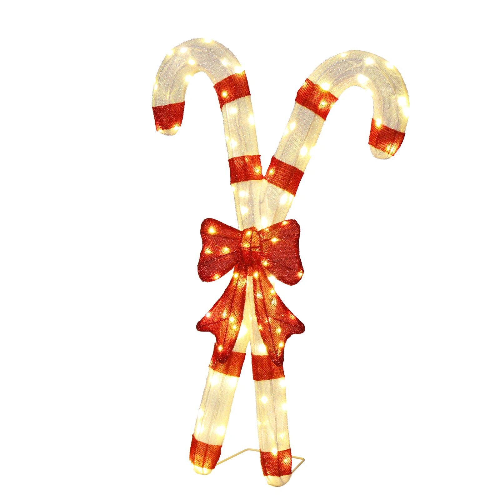 Lighted Candy Cane with Red Bowknot, 100 Warm White LED Pre-Lit 2D Christmas Decoration, Outdoor Indoor Holiday Sign for Xmas Yard & Home Display view 3